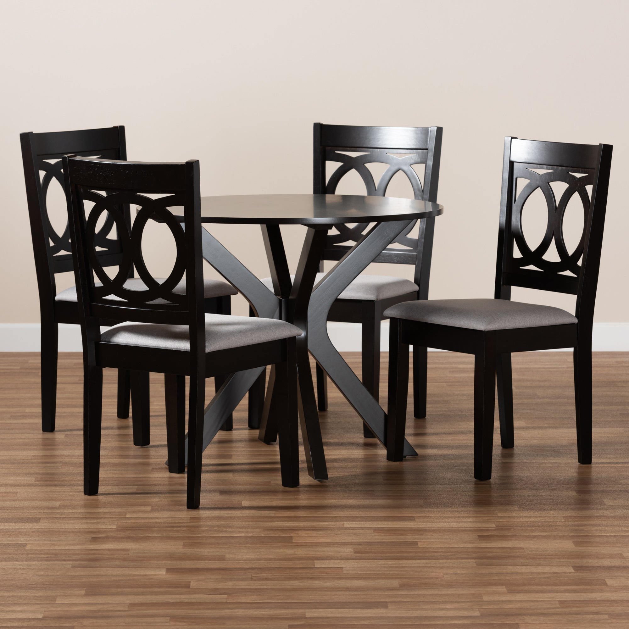 Baxton Studio Sanne Modern and Contemporary Grey Fabric Upholstered and Dark Brown Finished Wood 5-Piece Dining Set