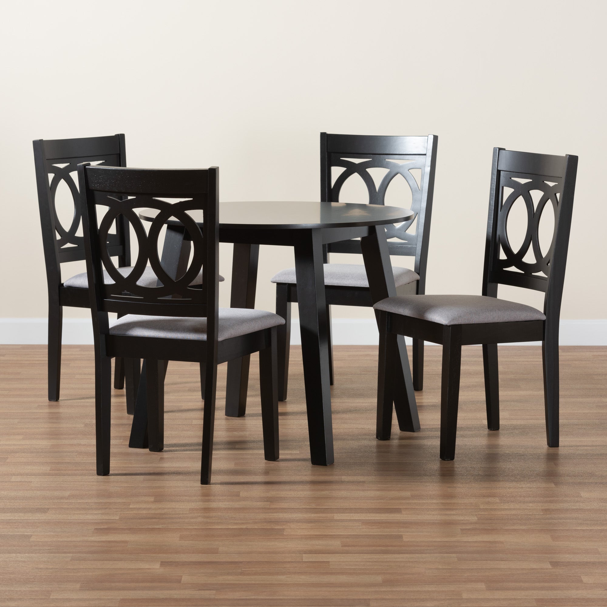 Baxton Studio Louisa Modern Grey Fabric and Dark Brown Finished Wood 5-Piece Dining Set