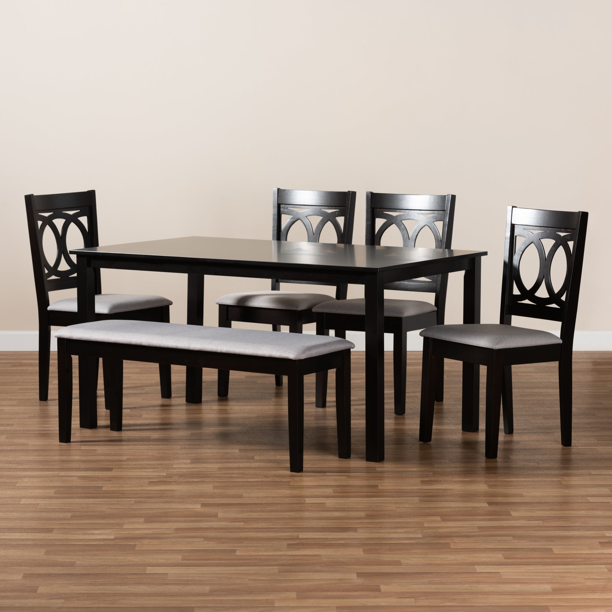 Baxton Studio Bennett Modern and Contemporary Grey Fabric Upholstered and Dark Brown Finished Wood 6-Piece Dining Set