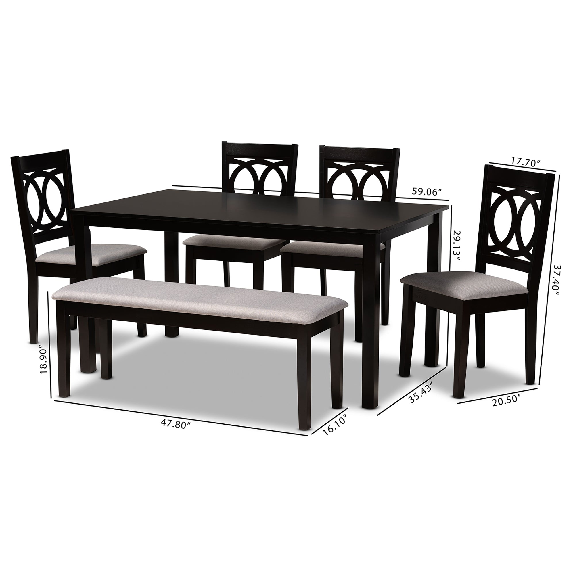 Baxton Studio Bennett Modern and Contemporary Grey Fabric Upholstered and Dark Brown Finished Wood 6-Piece Dining Set