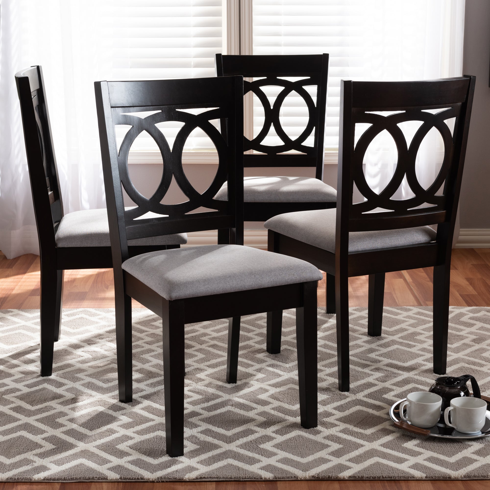 Baxton Studio Lenoir Modern and Contemporary Gray Fabric Upholstered Espresso Brown Finished Wood Dining Chair Set of 4