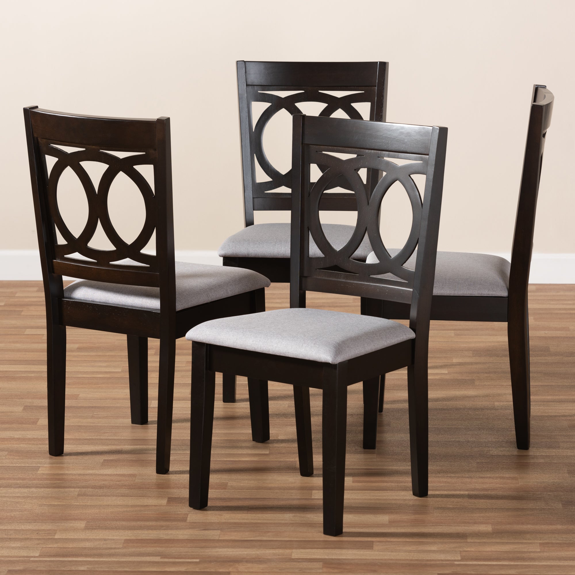 Baxton Studio Lenoir Modern and Contemporary Gray Fabric Upholstered Espresso Brown Finished Wood Dining Chair Set of 4