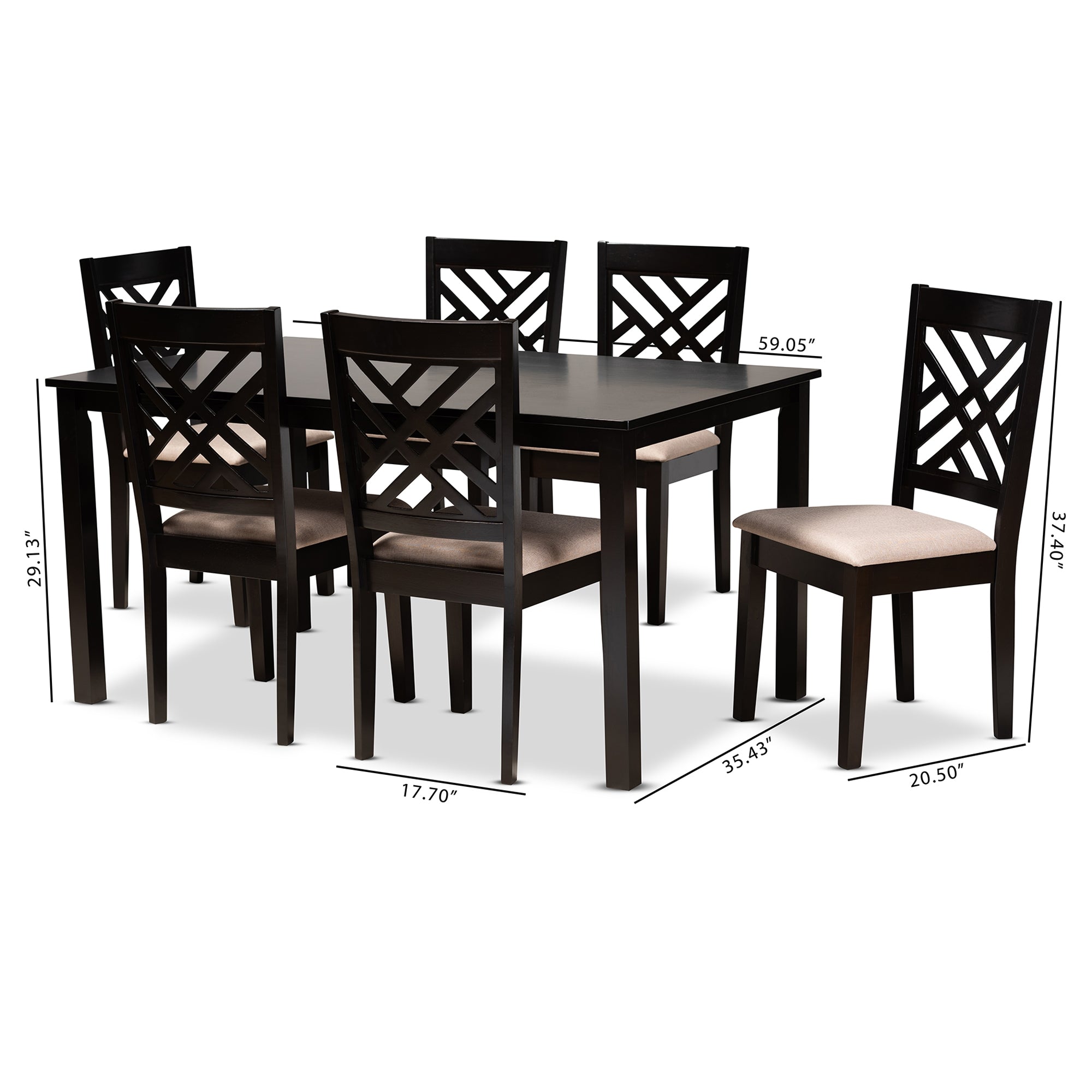 Baxton Studio Caron Modern and Contemporary Sand Fabric Upholstered Espresso Brown Finished Wood 7-Piece Dining Set