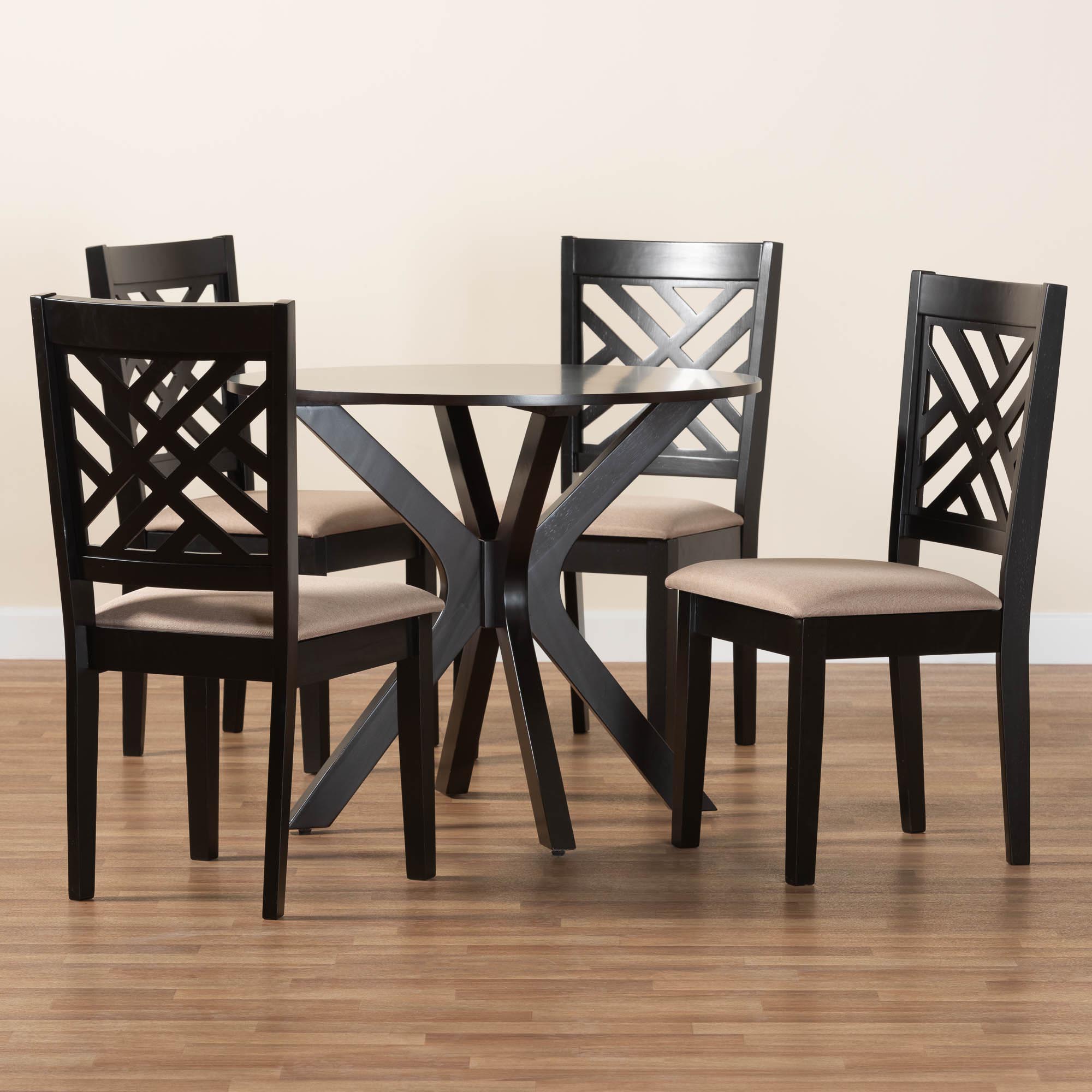 Baxton Studio Norah Modern Sand Fabric and Dark Brown Finished Wood 5-Piece Dining Set
