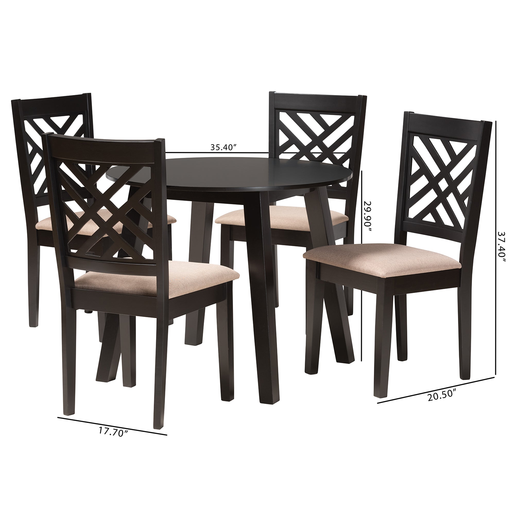 Baxton Studio Ellie Modern Beige Fabric and Dark Brown Finished Wood 5-Piece Dining Set