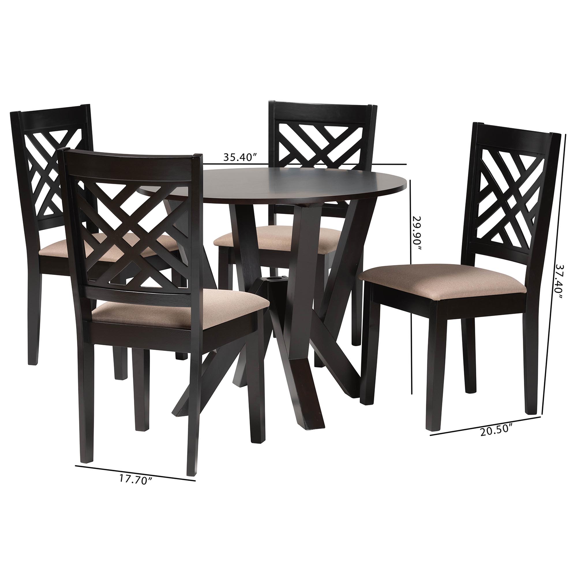 Baxton Studio Elise Modern Sand Fabric and Dark Brown Finished Wood 5-Piece Dining Set