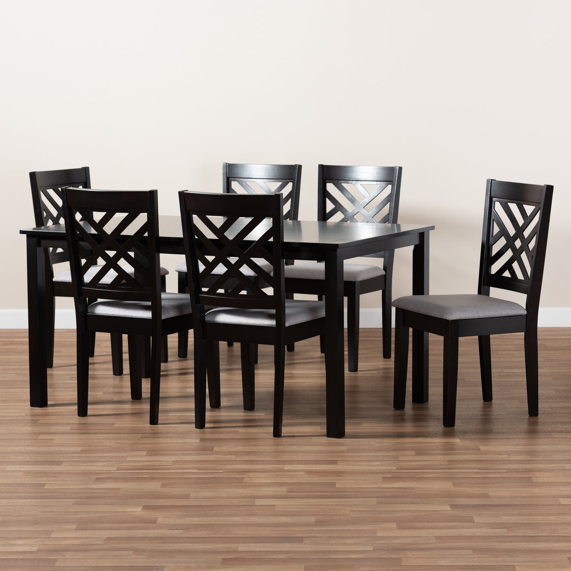 Baxton Studio Caron Modern and Contemporary Grey Fabric Upholstered Espresso Brown Finished Wood 7-Piece Dining Set