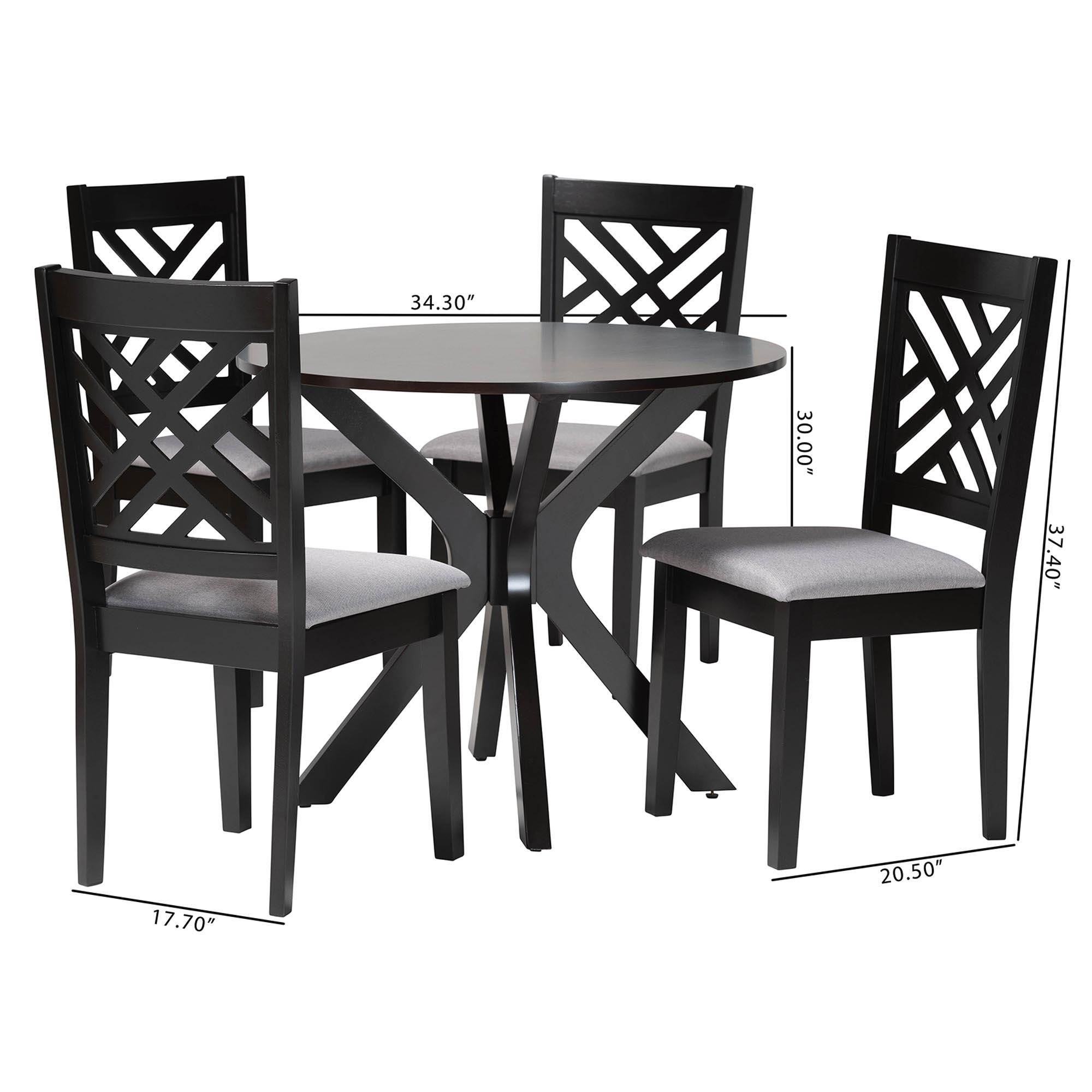 Baxton Studio Norah Modern Grey Fabric and Dark Brown Finished Wood 5-Piece Dining Set