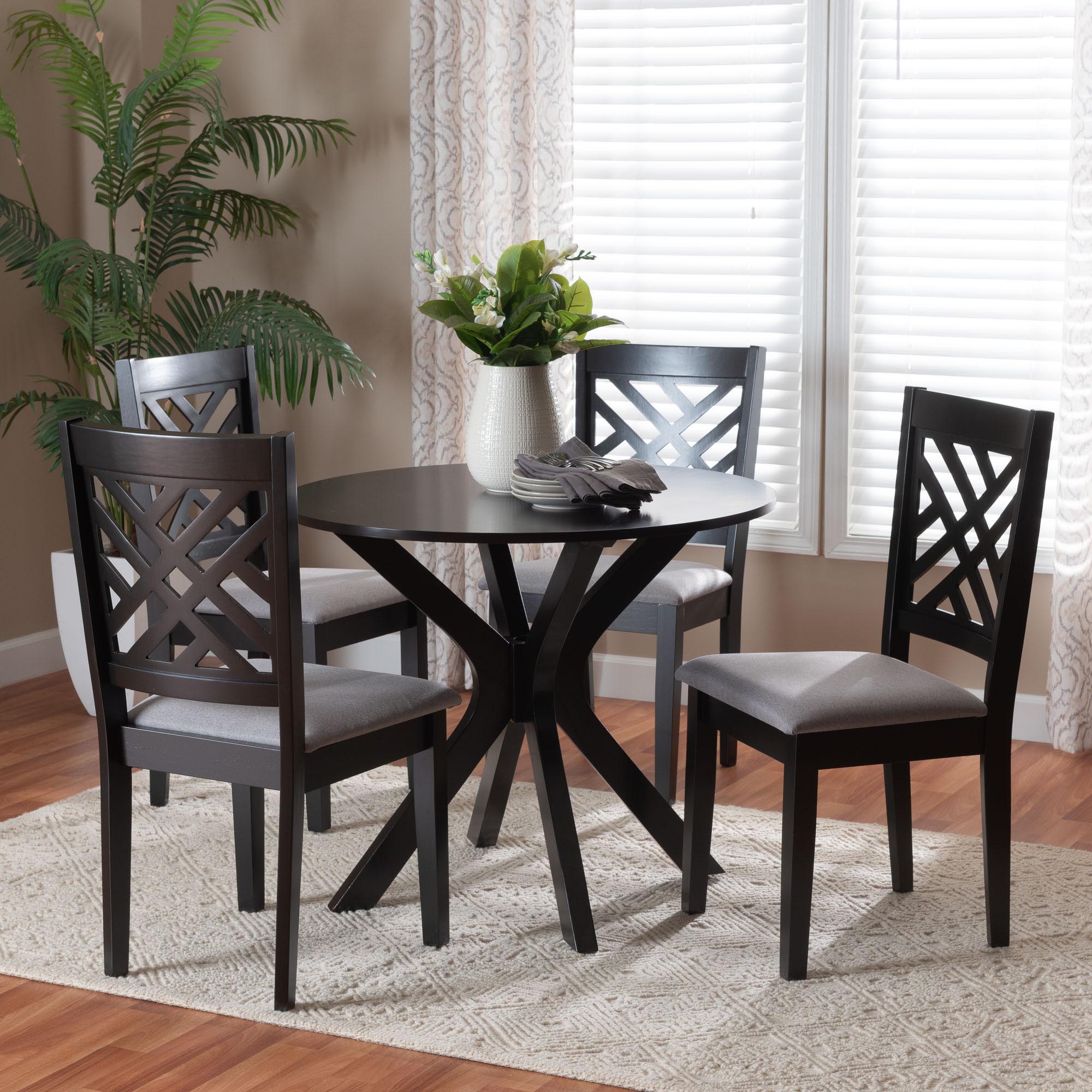 Baxton Studio Norah Modern Grey Fabric and Dark Brown Finished Wood 5-Piece Dining Set