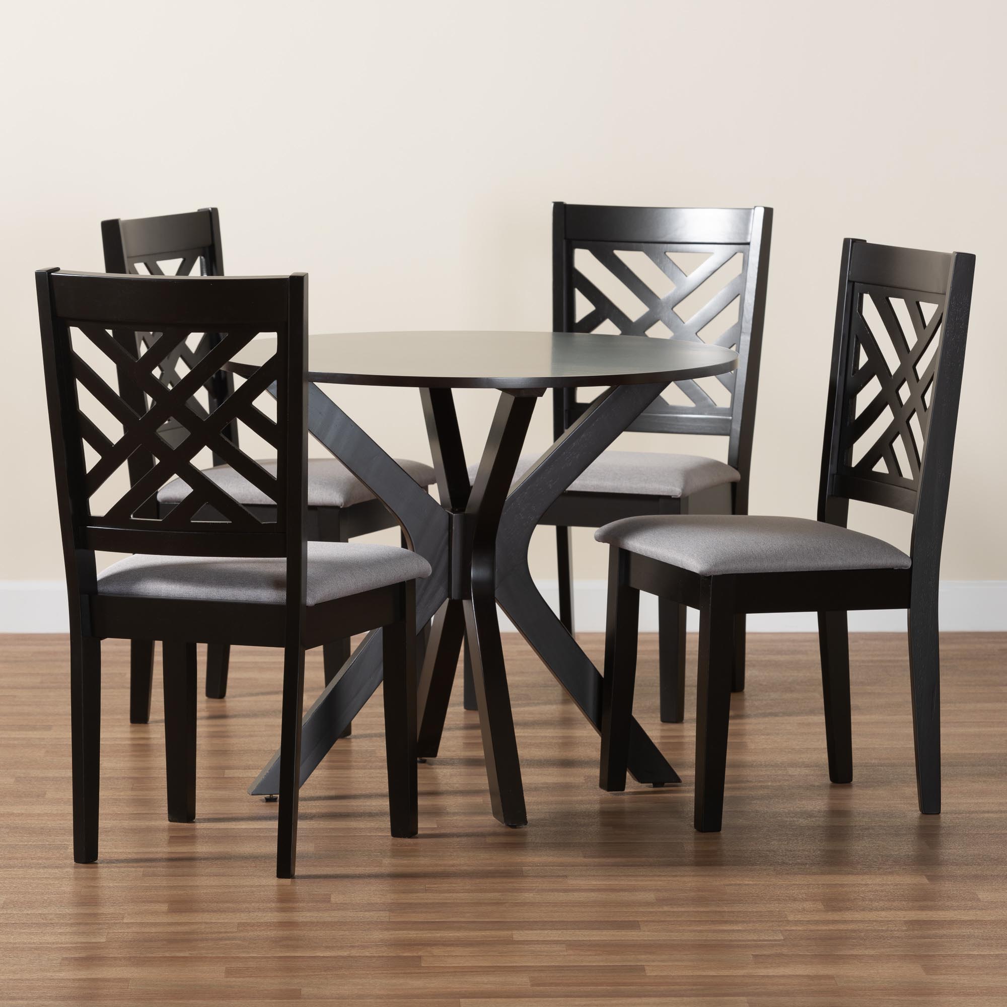 Baxton Studio Norah Modern Grey Fabric and Dark Brown Finished Wood 5-Piece Dining Set
