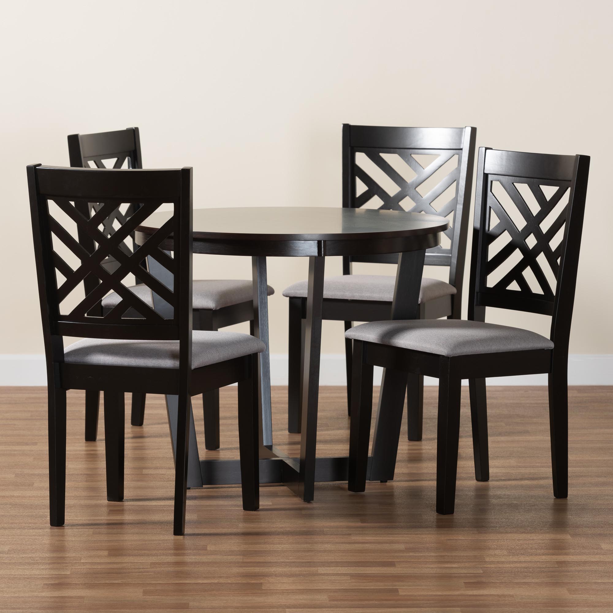 Baxton Studio Alena Modern Grey Fabric and Dark Brown Finished Wood 5-Piece Dining Set