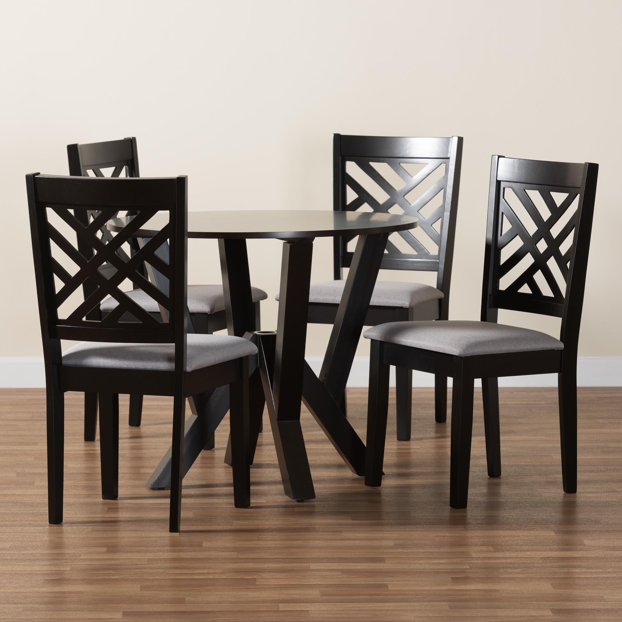 Baxton Studio Elise Modern Grey Fabric and Dark Brown Finished Wood 5-Piece Dining Set