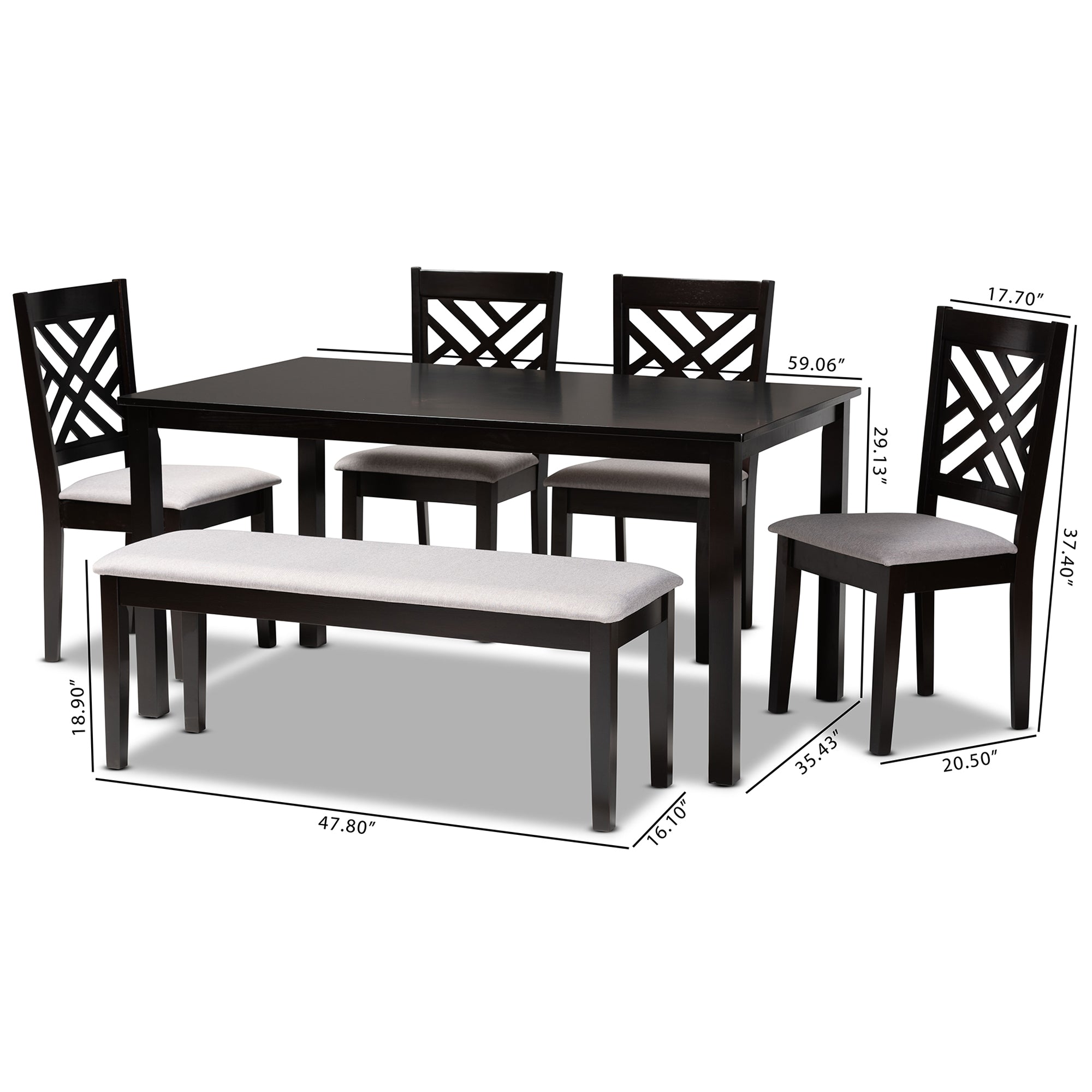Baxton Studio Gustavo Modern and Contemporary Grey Fabric Upholstered and Dark Brown Finished Wood 6-Piece Dining Set