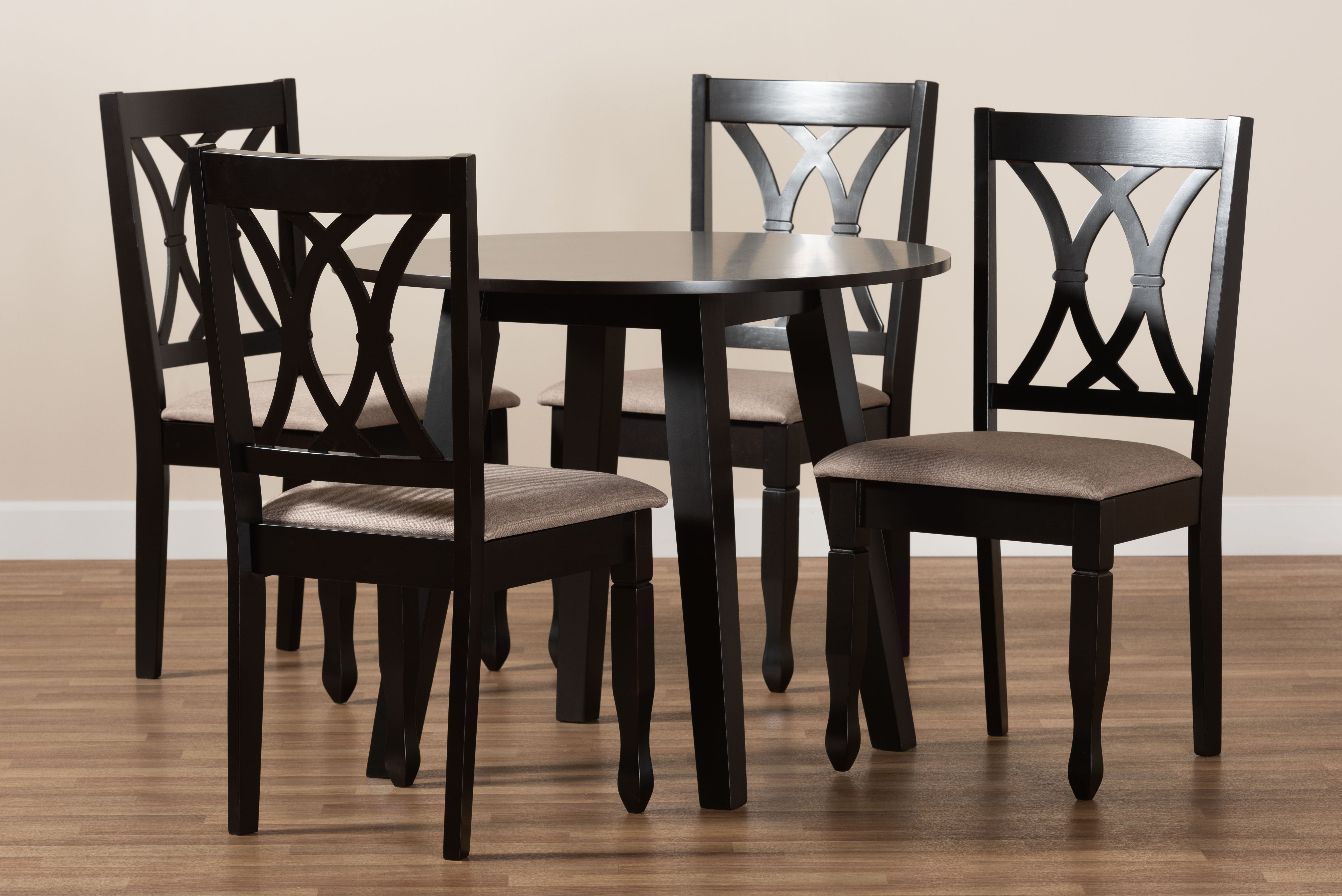 Baxton Studio Millie Modern and Contemporary Sand Fabric Upholstered and Dark Brown Finished Wood 5-Piece Dining Set