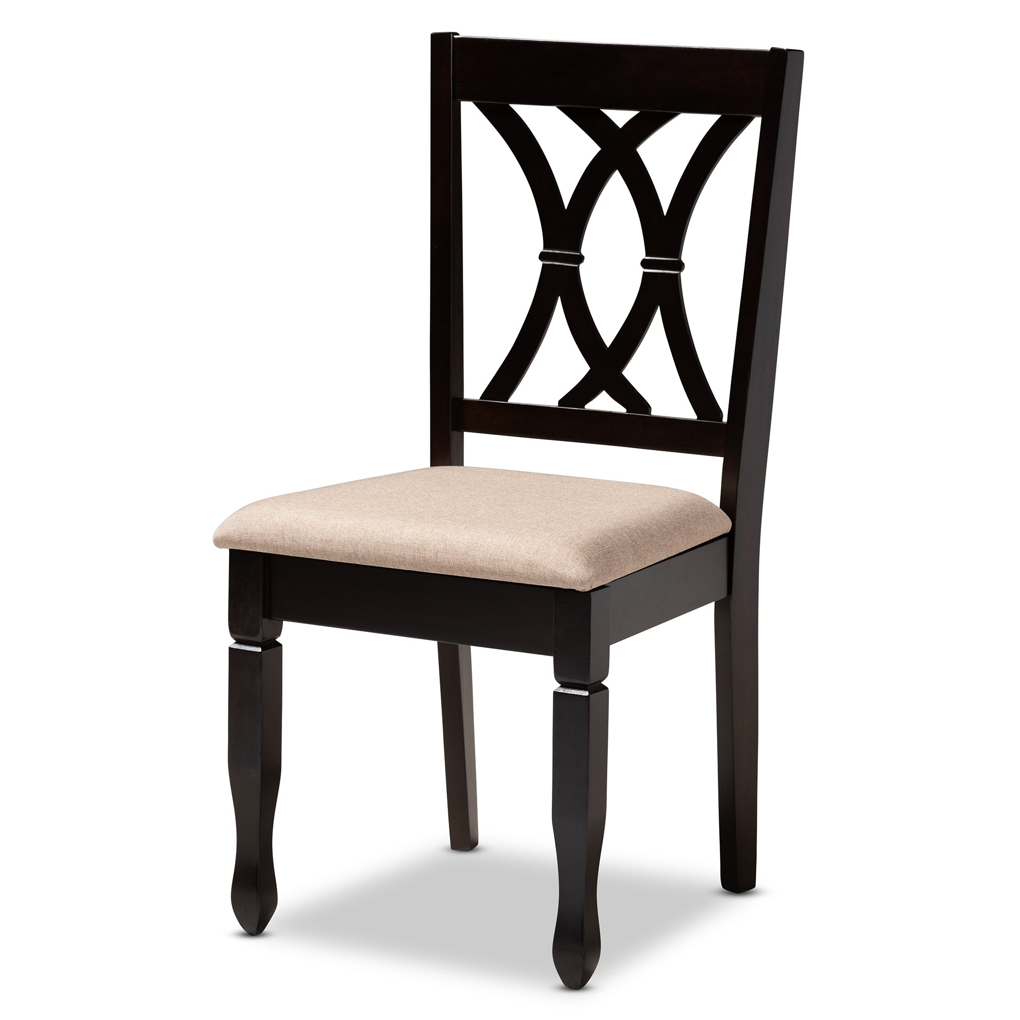 Baxton Studio Reneau Modern and Contemporary Sand Fabric Upholstered Espresso Brown Finished Wood Dining Chair Set of 4