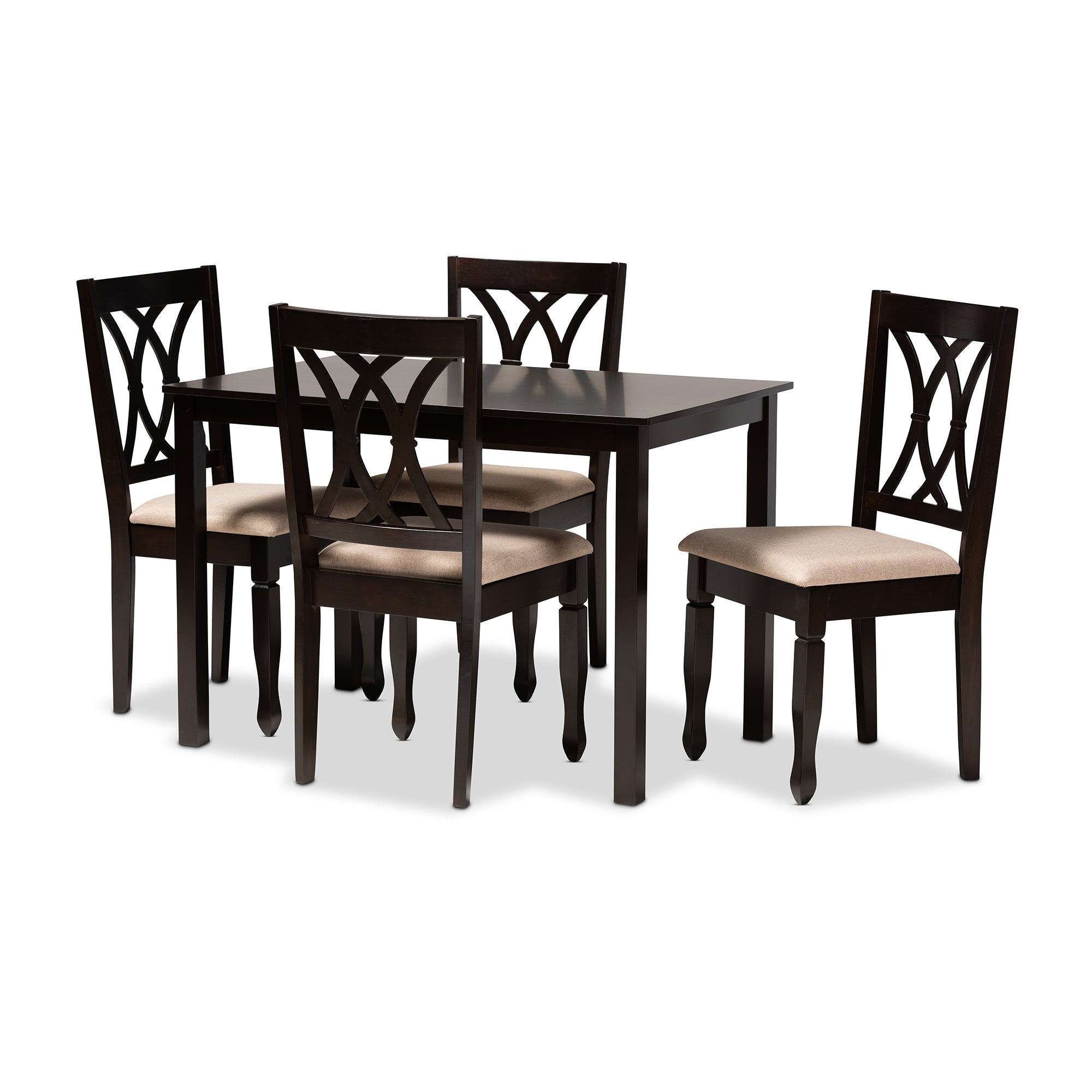 Baxton Studio Reneau Modern and Contemporary Sand Fabric Upholstered Espresso Brown Finished Wood 5-Piece Dining Set