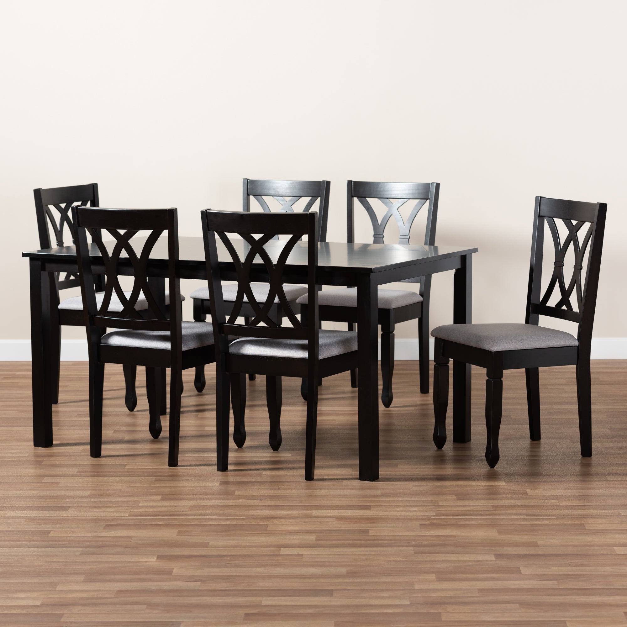 Baxton Studio Reneau Modern and Contemporary Grey Fabric Upholstered Espresso Brown Finished Wood 7-Piece Dining Set