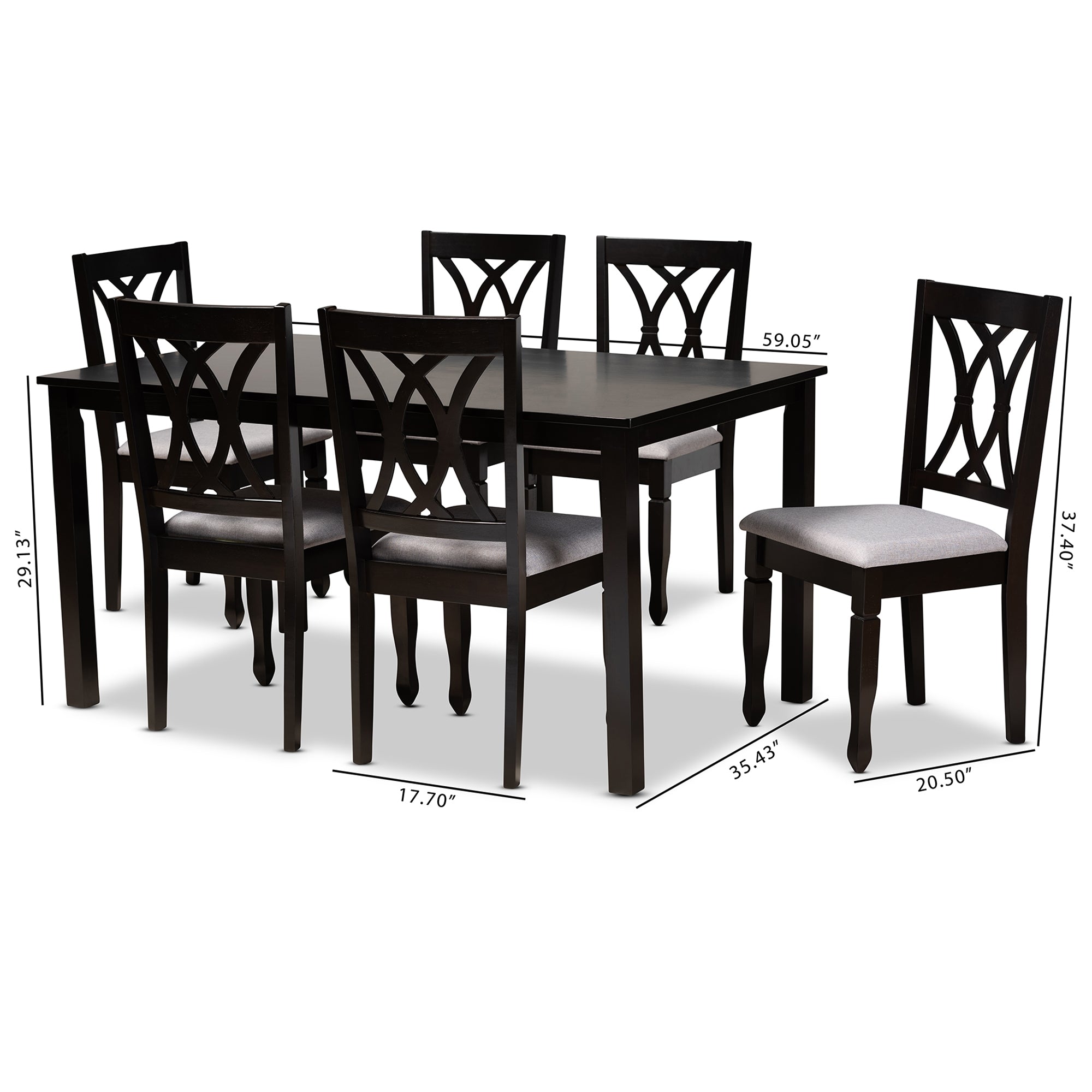 Baxton Studio Reneau Modern and Contemporary Grey Fabric Upholstered Espresso Brown Finished Wood 7-Piece Dining Set
