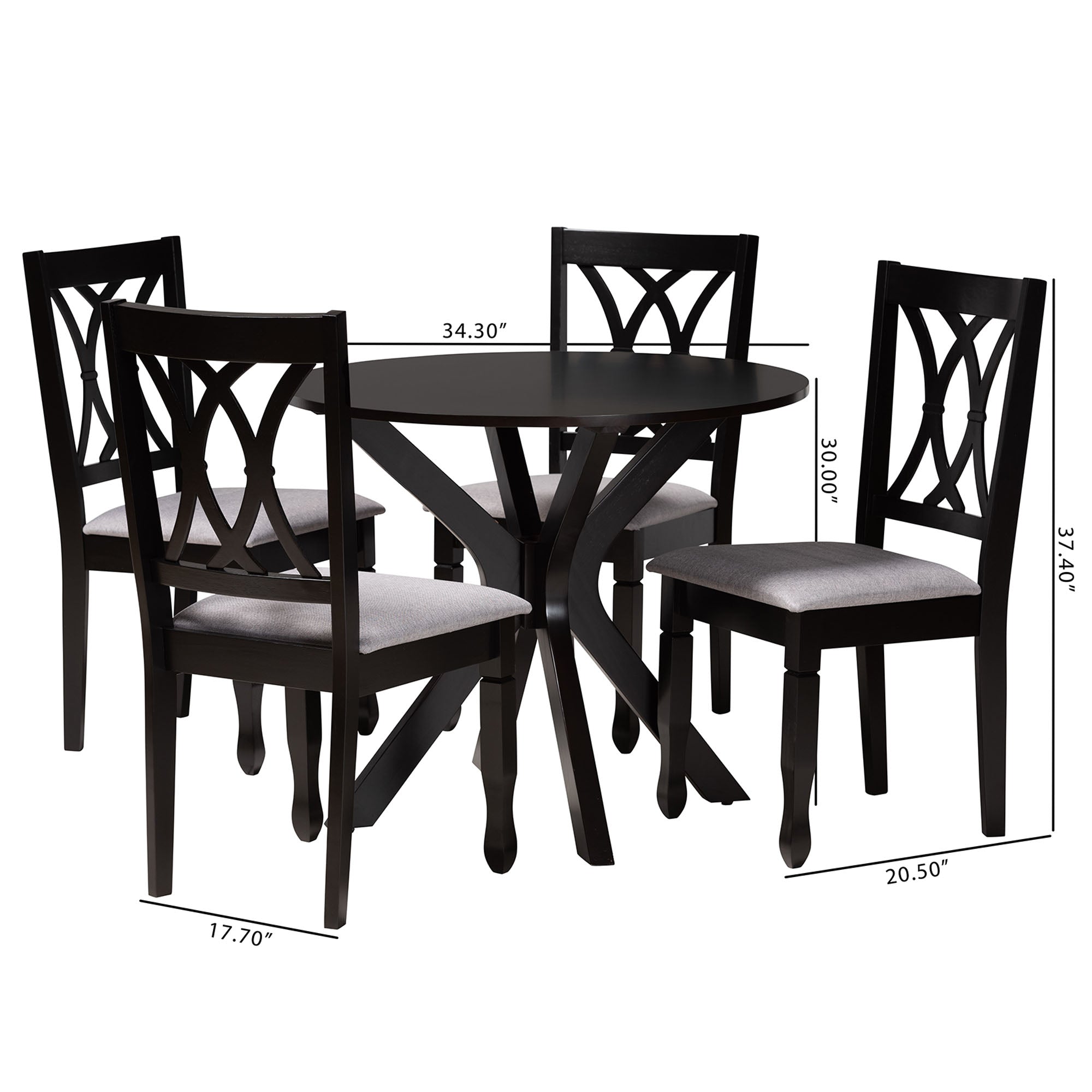 Baxton Studio Maya Modern Grey Fabric and Espresso Brown Finished Wood 5-Piece Dining Set
