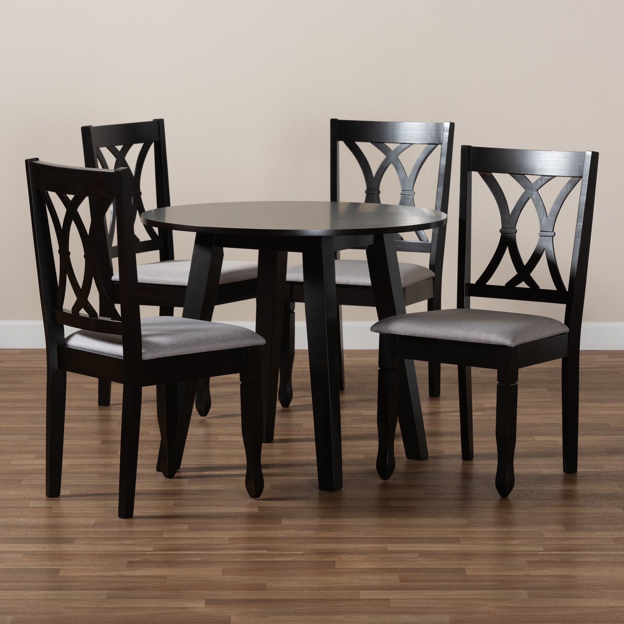 Baxton Studio Millie Modern and Contemporary Grey Fabric Upholstered and Dark Brown Finished Wood 5-Piece Dining Set