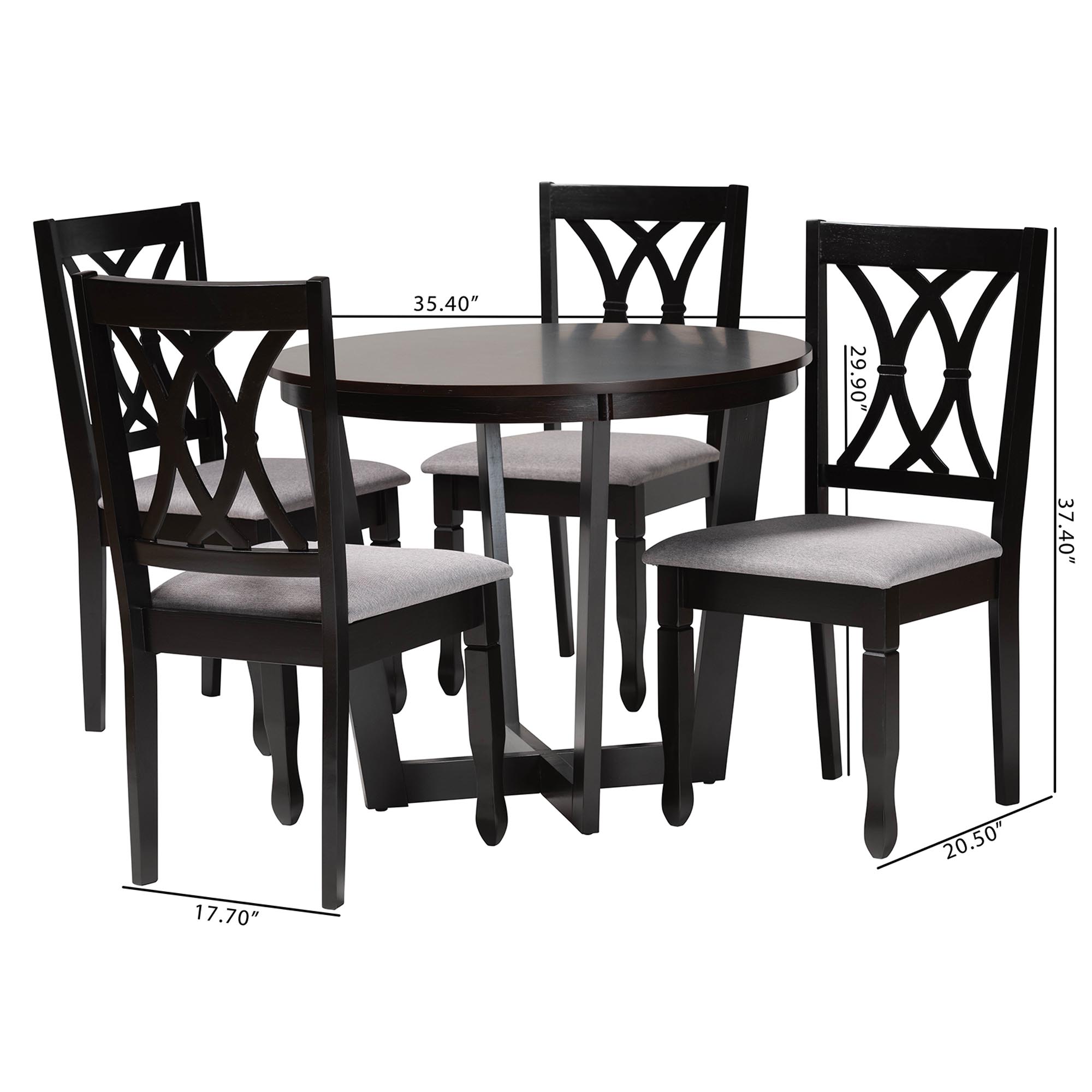 Baxton Studio Aggie Modern Grey Fabric and Dark Brown Finished Wood 5-Piece Dining Set