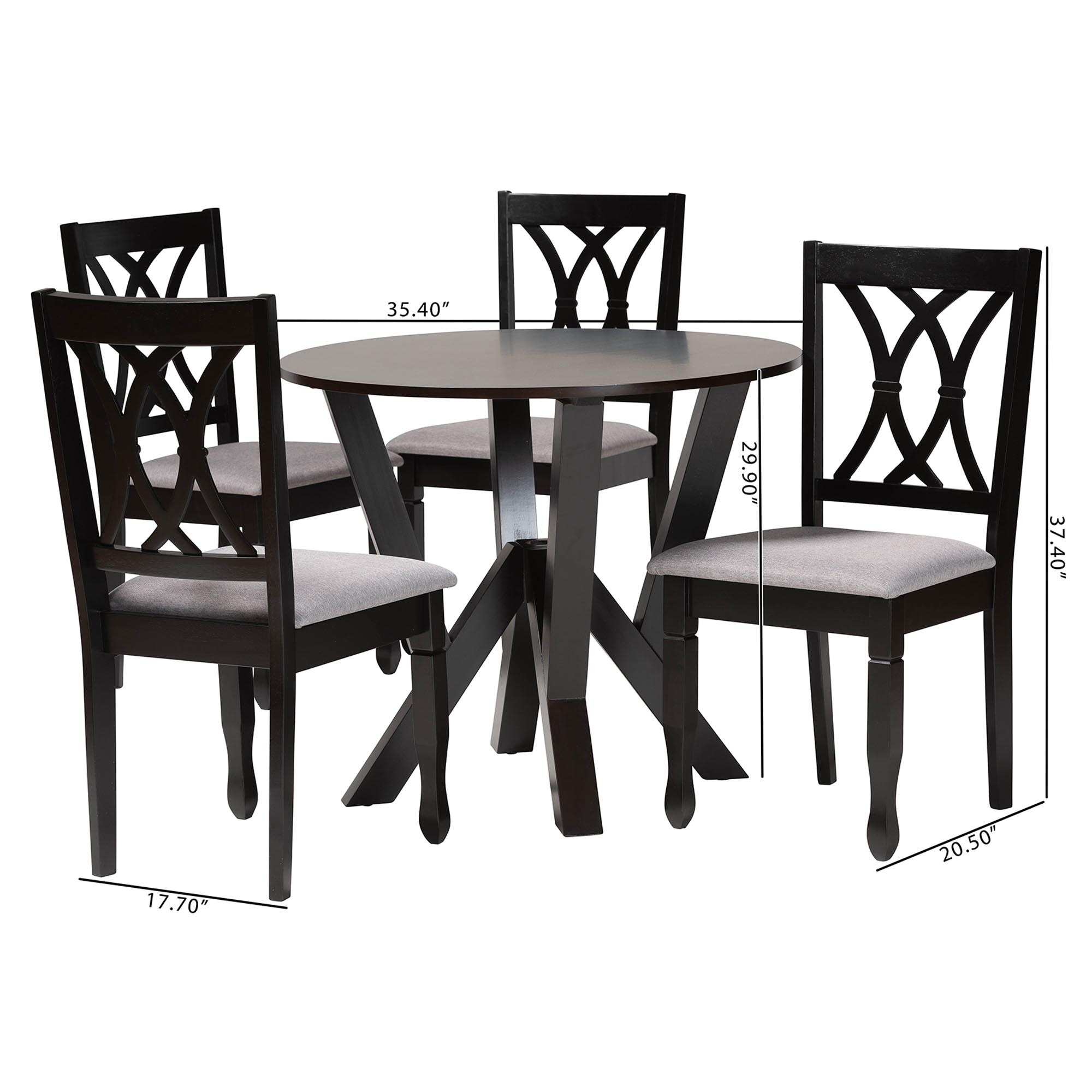 Baxton Studio Irene Modern Grey Fabric and Dark Brown Finished Wood 5-Piece Dining Set
