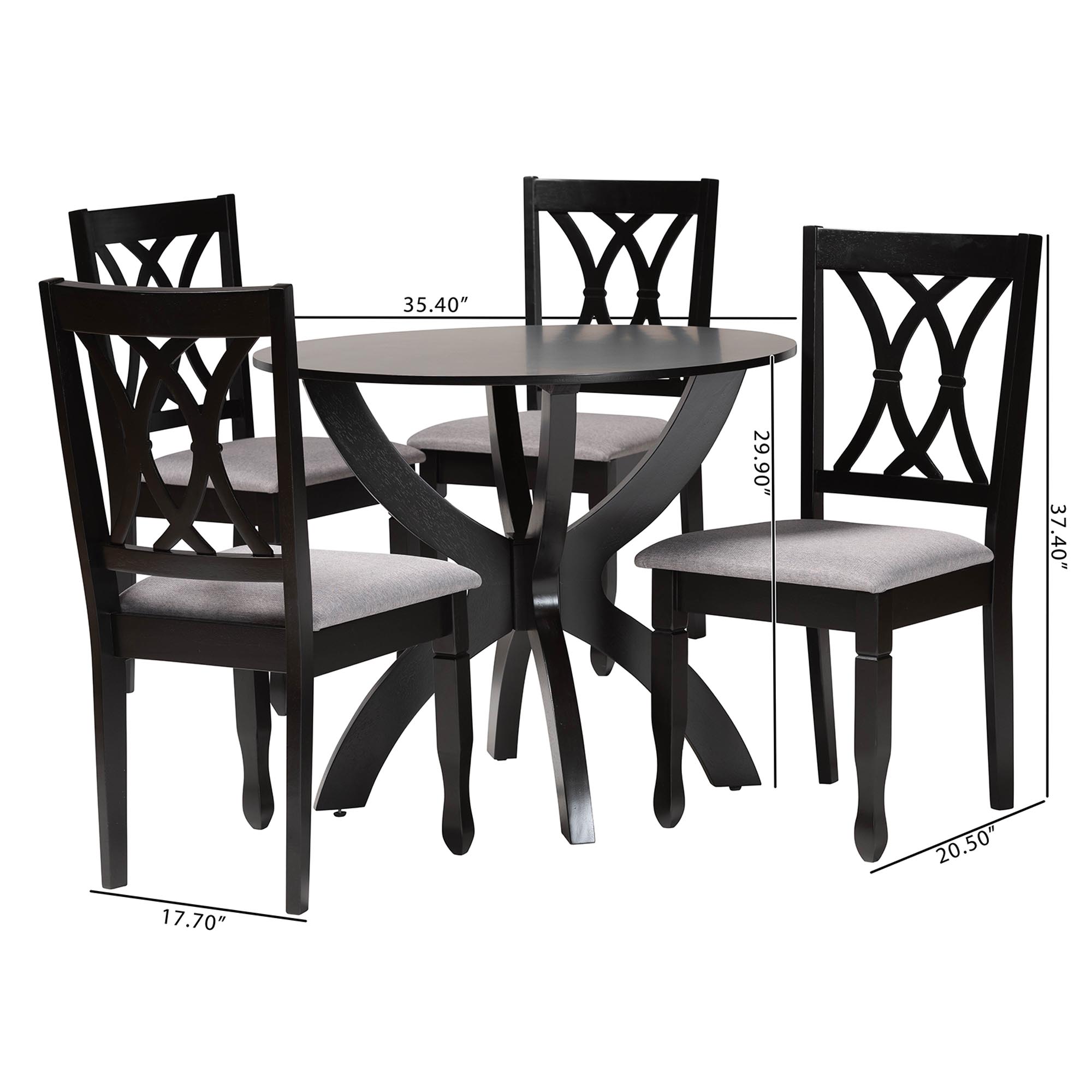 Baxton Studio April Modern Grey Fabric and Dark Brown Finished Wood 5-Piece Dining Set
