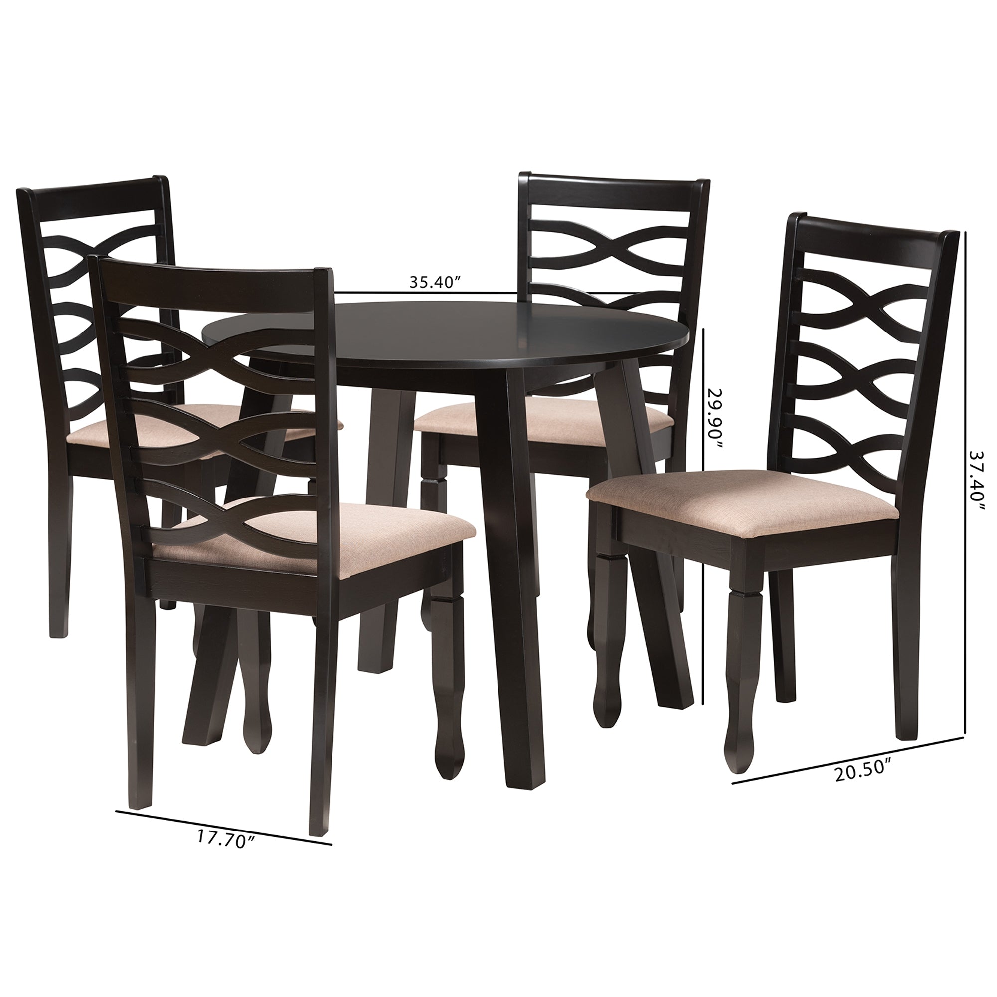 Baxton Studio Ruby Modern Beige Fabric and Dark Brown Finished Wood 5-Piece Dining Set