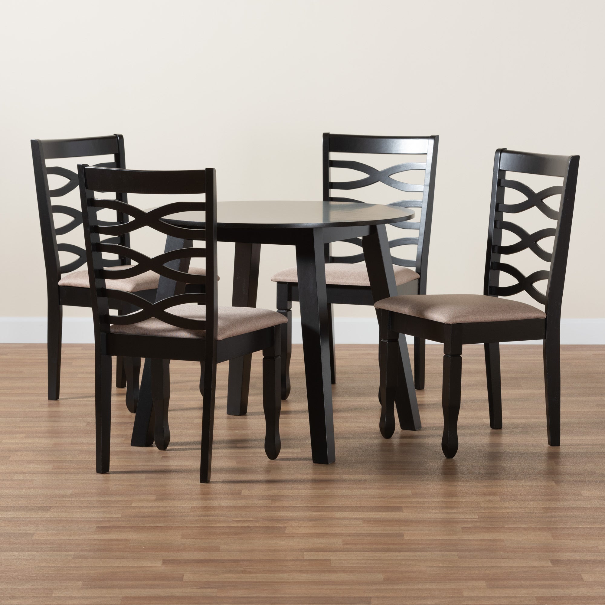 Baxton Studio Ruby Modern Beige Fabric and Dark Brown Finished Wood 5-Piece Dining Set