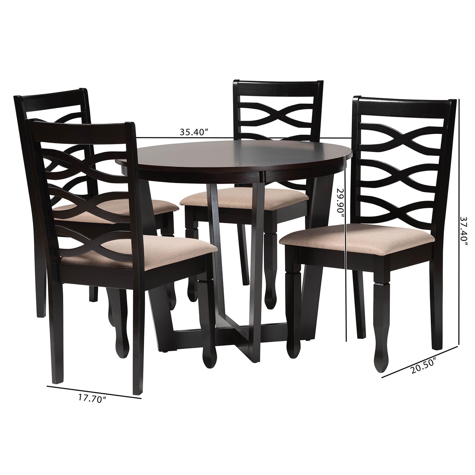Baxton Studio Leda Modern Sand Fabric and Dark Brown Finished Wood 5-Piece Dining Set