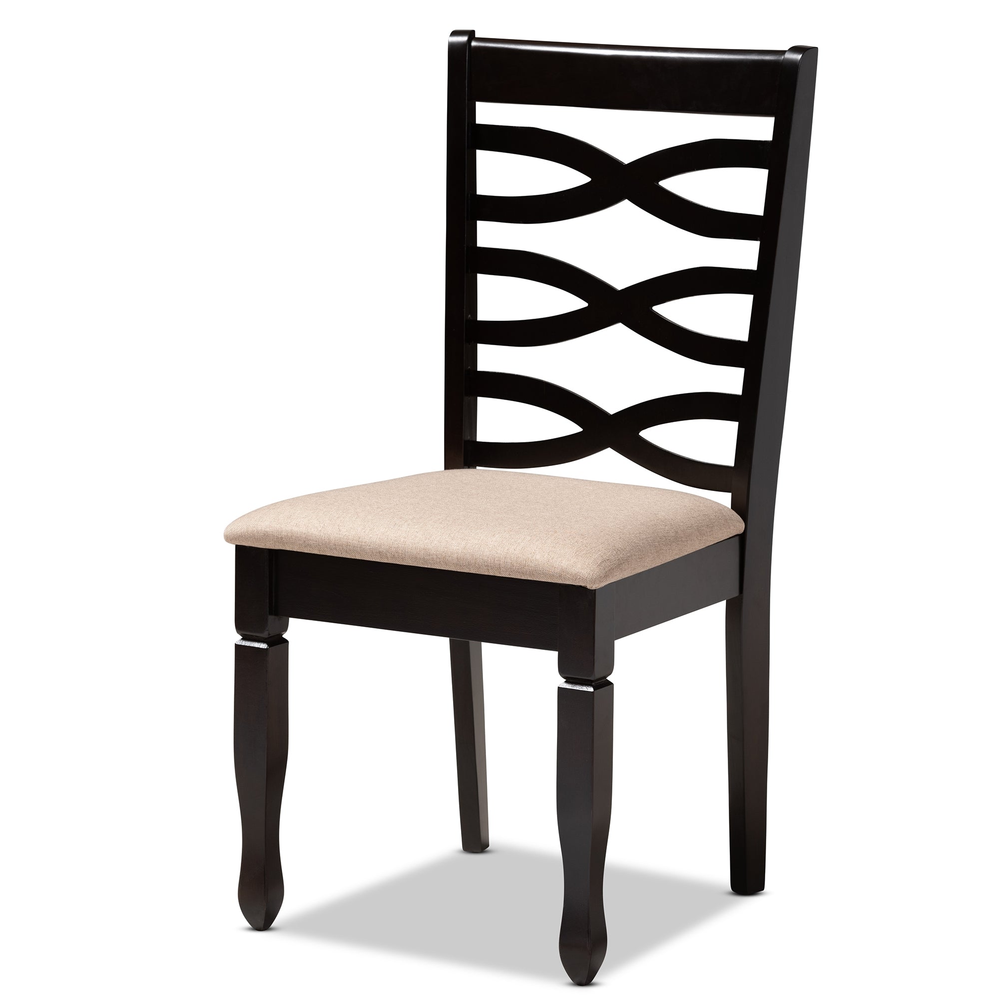 Baxton Studio Lanier Modern and Contemporary Sand Fabric Upholstered Espresso Brown Finished Wood Dining Chair Set of 4