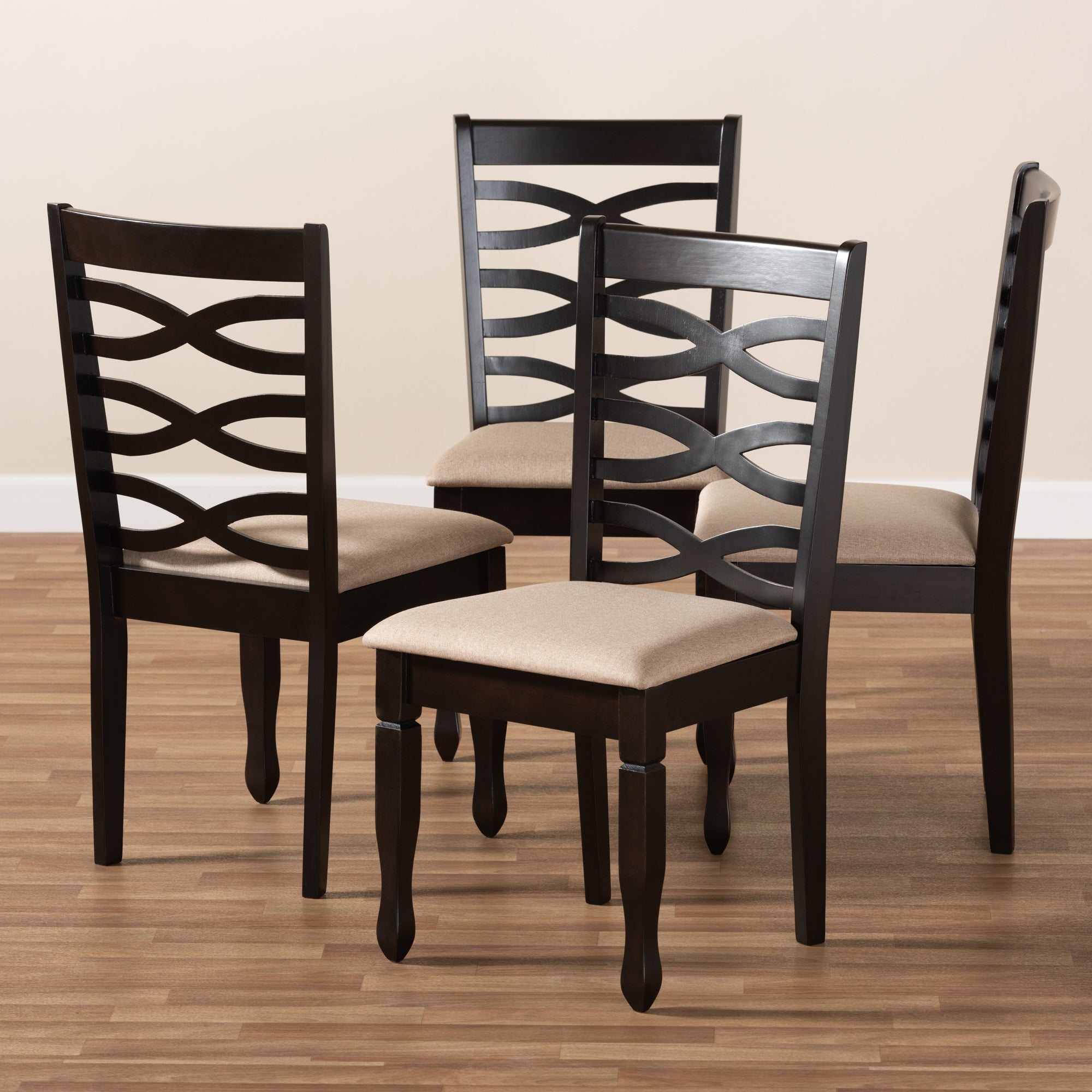 Baxton Studio Lanier Modern and Contemporary Sand Fabric Upholstered Espresso Brown Finished Wood Dining Chair Set of 4