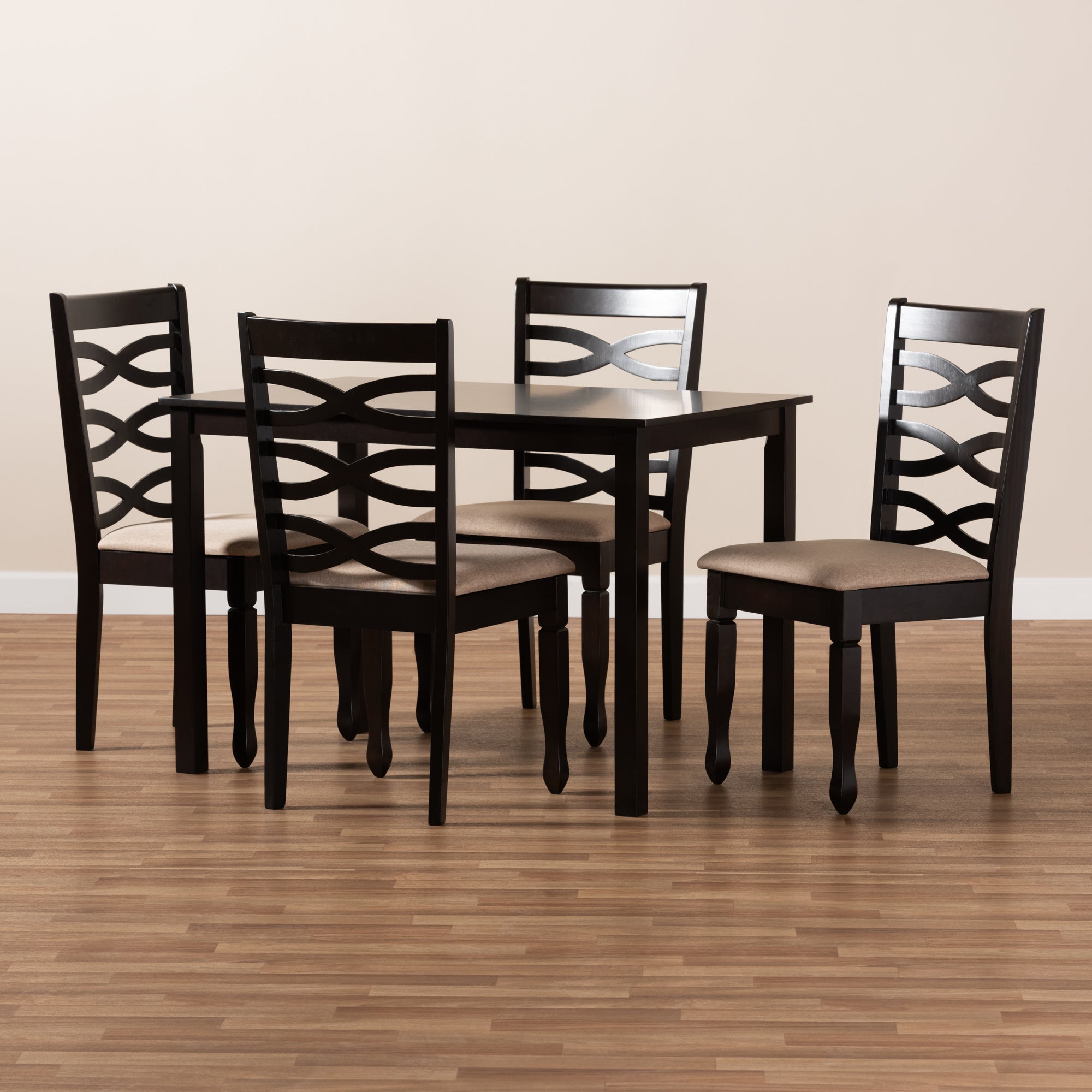 Baxton Studio Lanier Modern and Contemporary Sand Fabric Upholstered Espresso Brown Finished Wood 5-Piece Dining Set