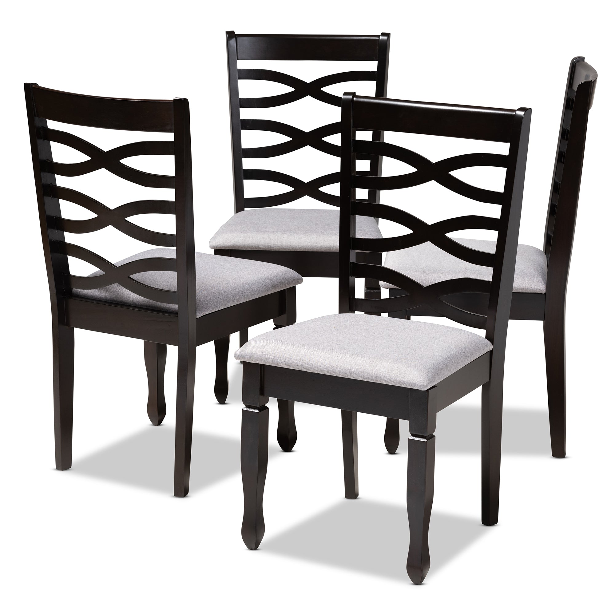 Baxton Studio Lanier Modern and Contemporary Gray Fabric Upholstered Espresso Brown Finished Wood Dining Chair Set of 4