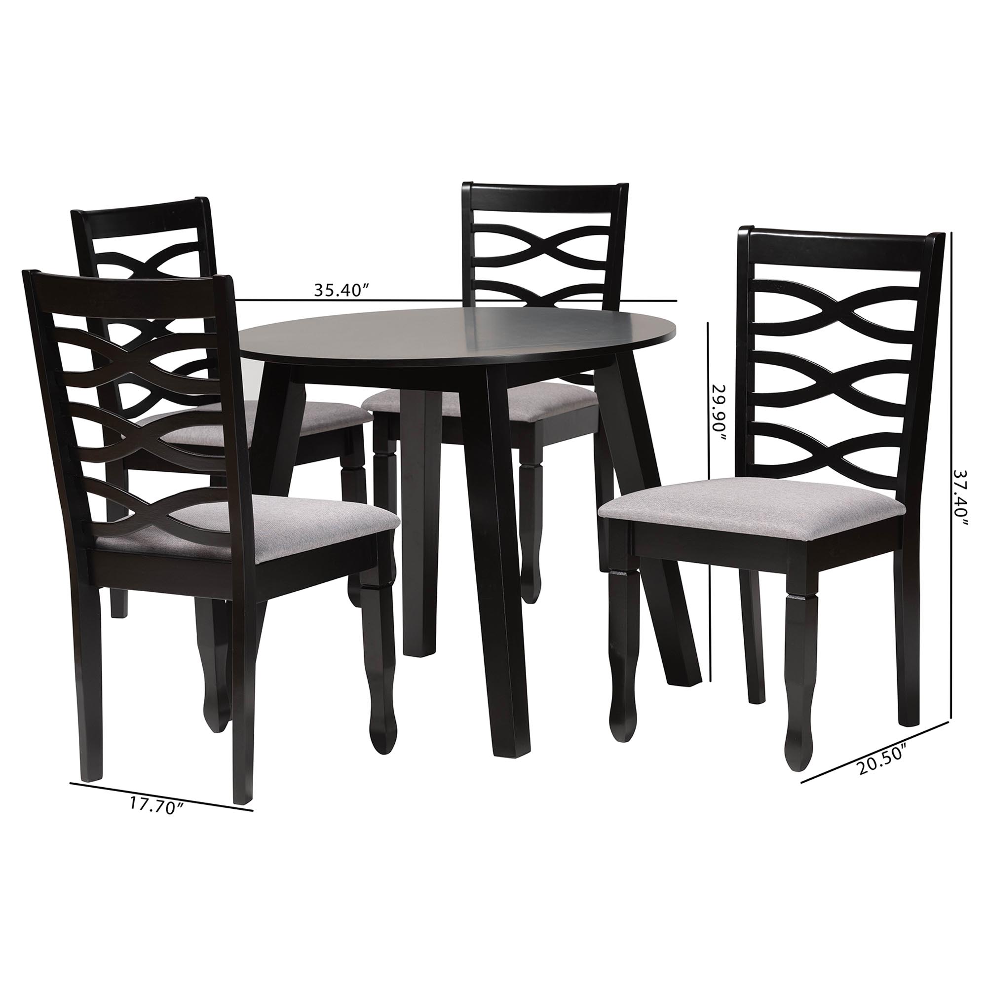 Baxton Studio Darina Modern Grey Fabric and Dark Brown Finished Wood 5-Piece Dining Set