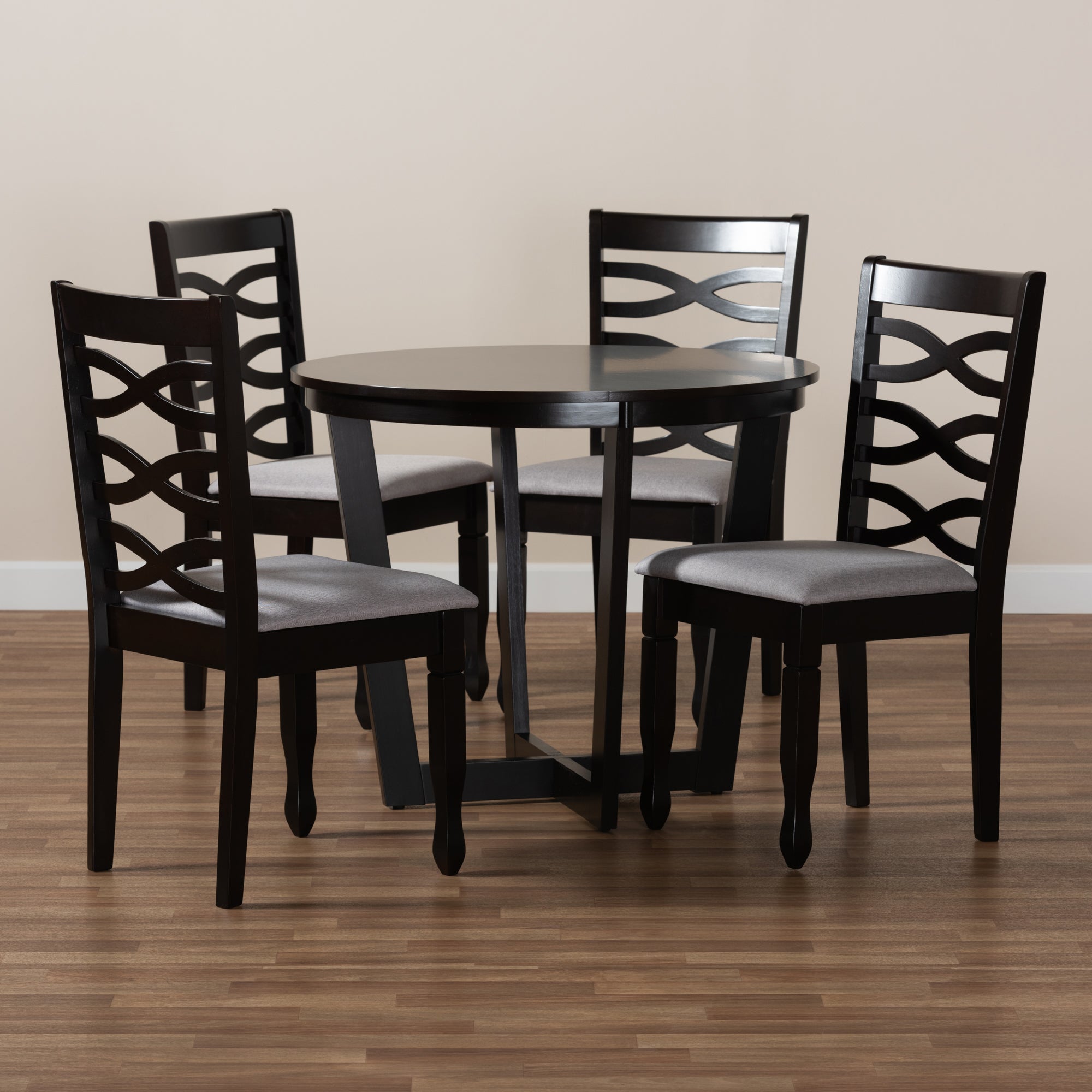 Baxton Studio Leda Modern and Contemporary Grey Fabric Upholstered and Dark Brown Finished Wood 5-Piece Dining Set