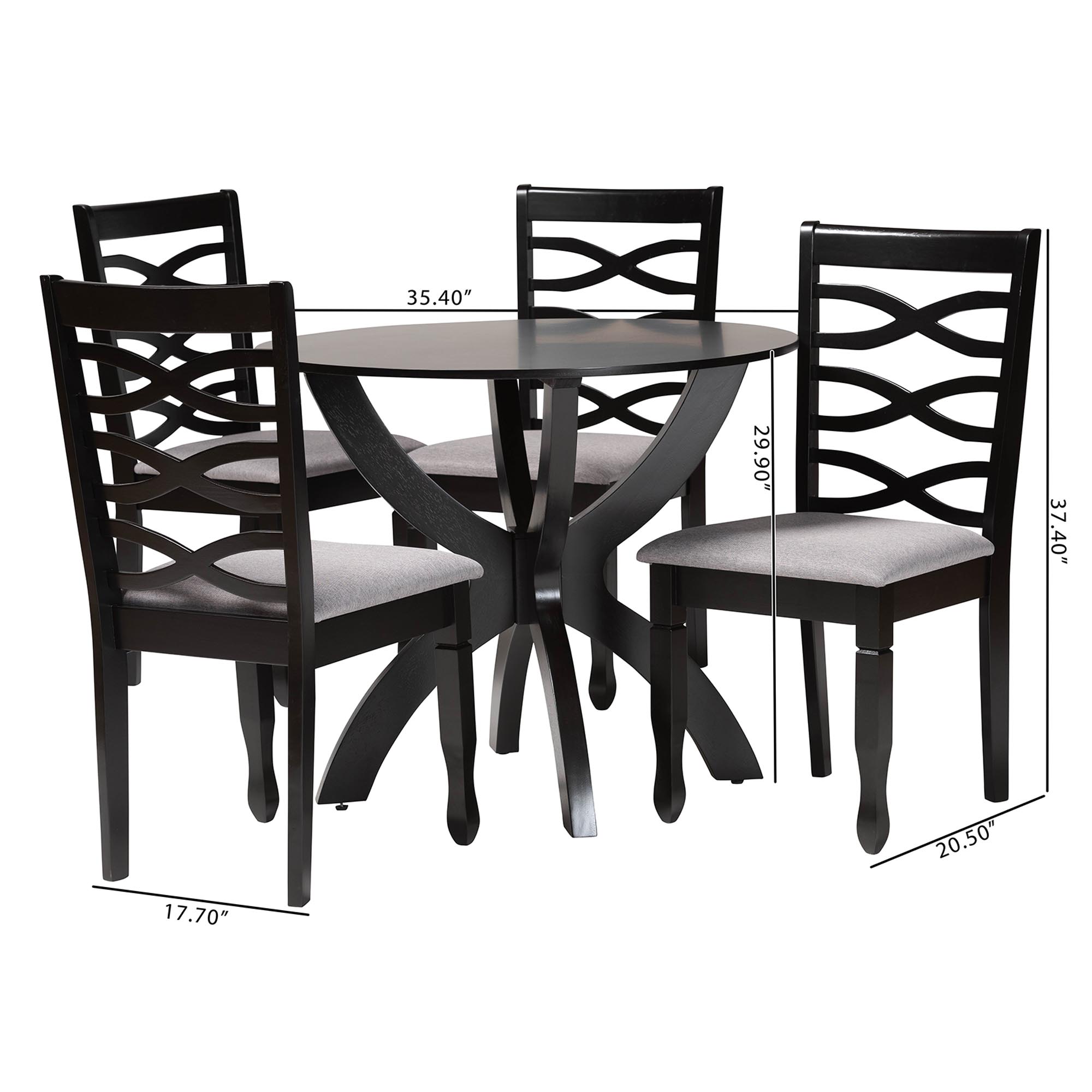 Baxton Studio Aspen Modern Grey Fabric and Dark Brown Finished Wood 5-Piece Dining Set