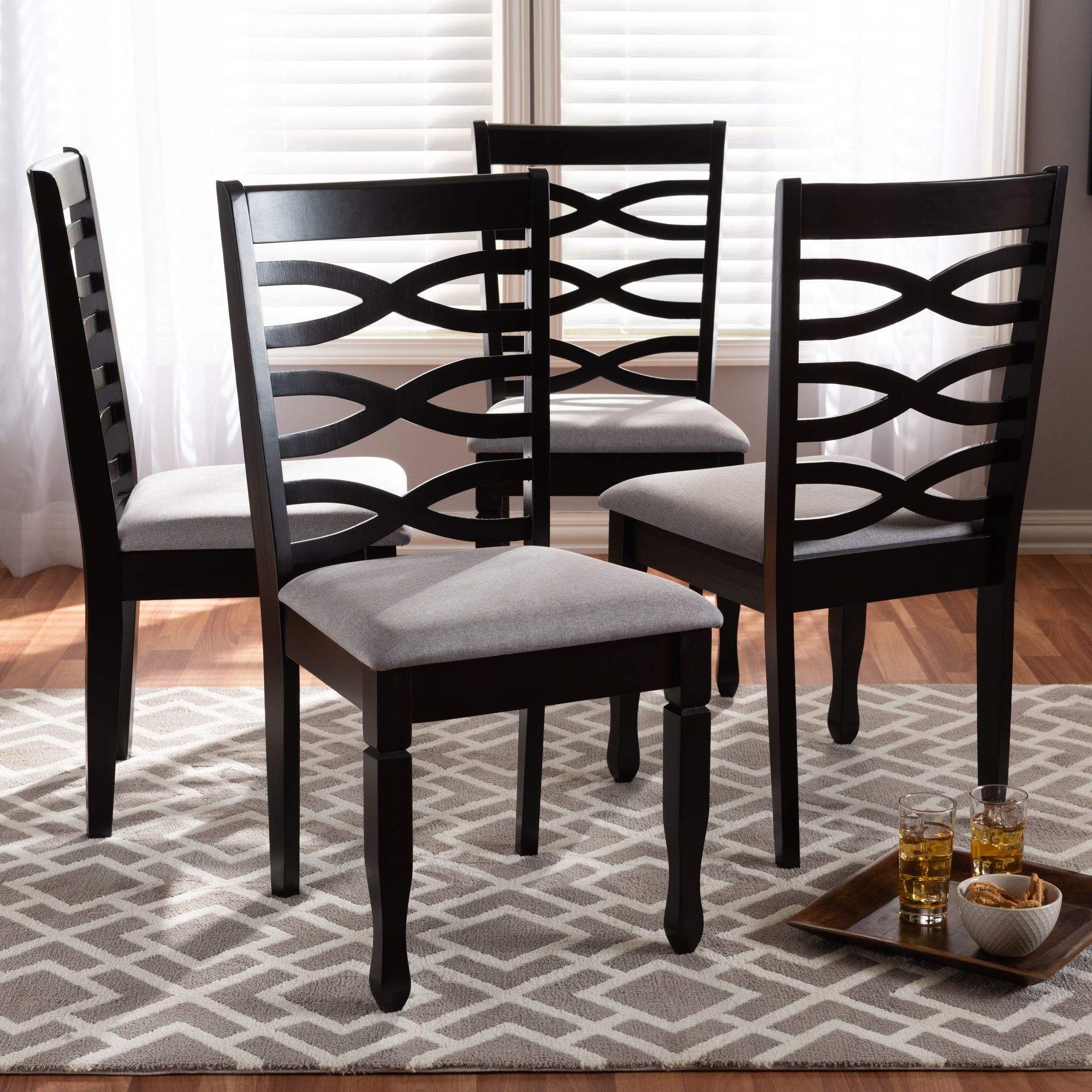 Baxton Studio Lanier Modern and Contemporary Gray Fabric Upholstered Espresso Brown Finished Wood Dining Chair Set of 4