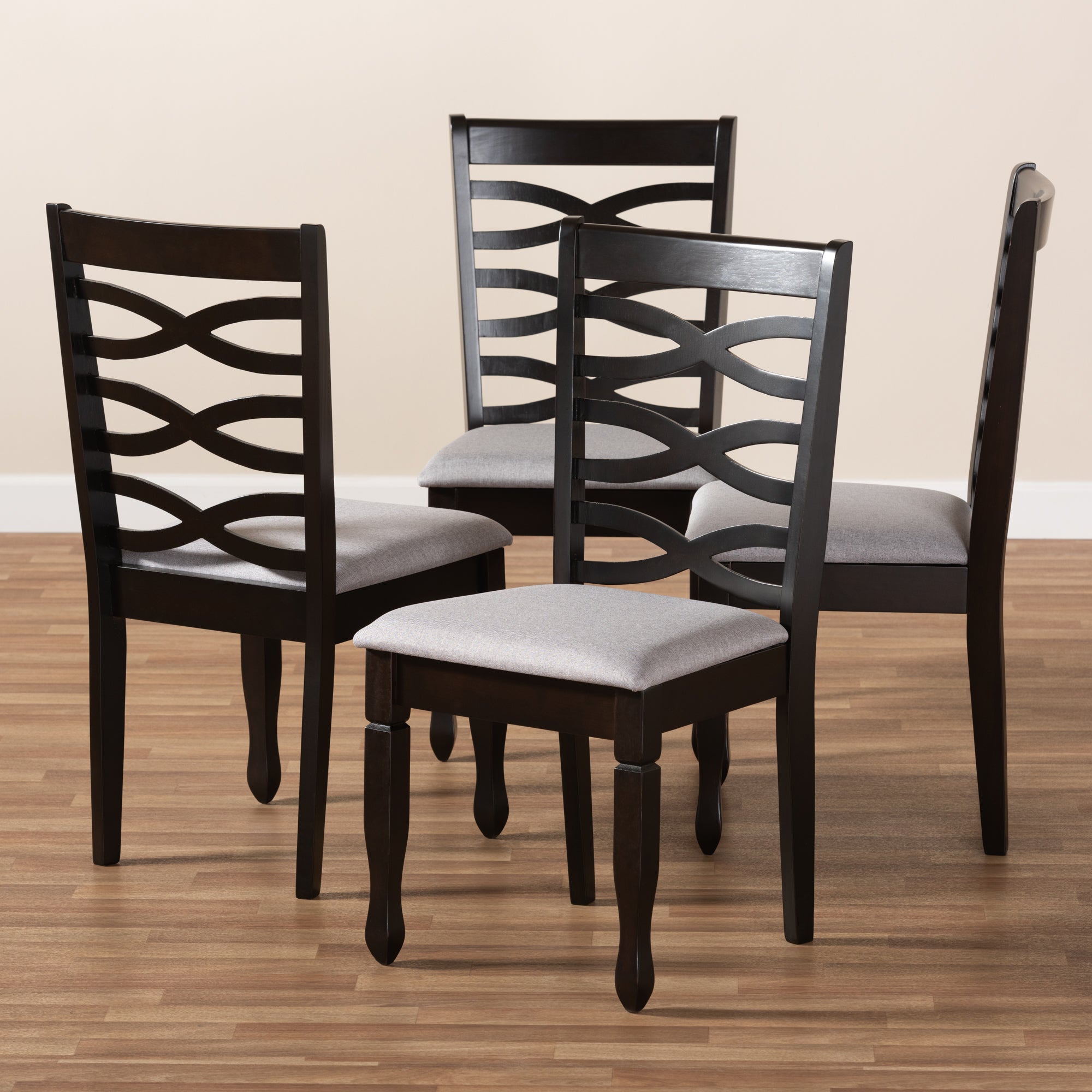 Baxton Studio Lanier Modern and Contemporary Gray Fabric Upholstered Espresso Brown Finished Wood Dining Chair Set of 4