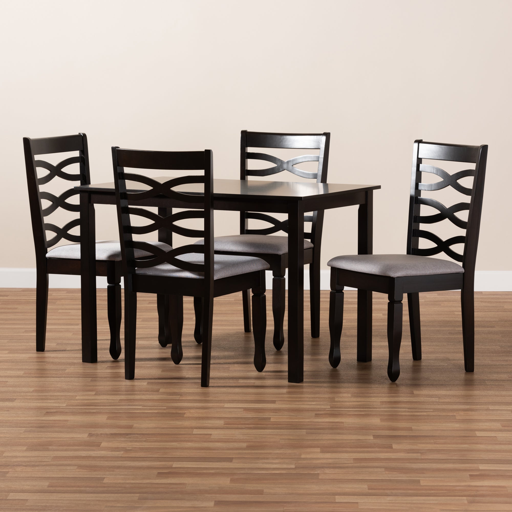 Baxton Studio Lanier Modern and Contemporary Gray Fabric Upholstered Espresso Brown Finished Wood 5-Piece Dining Set