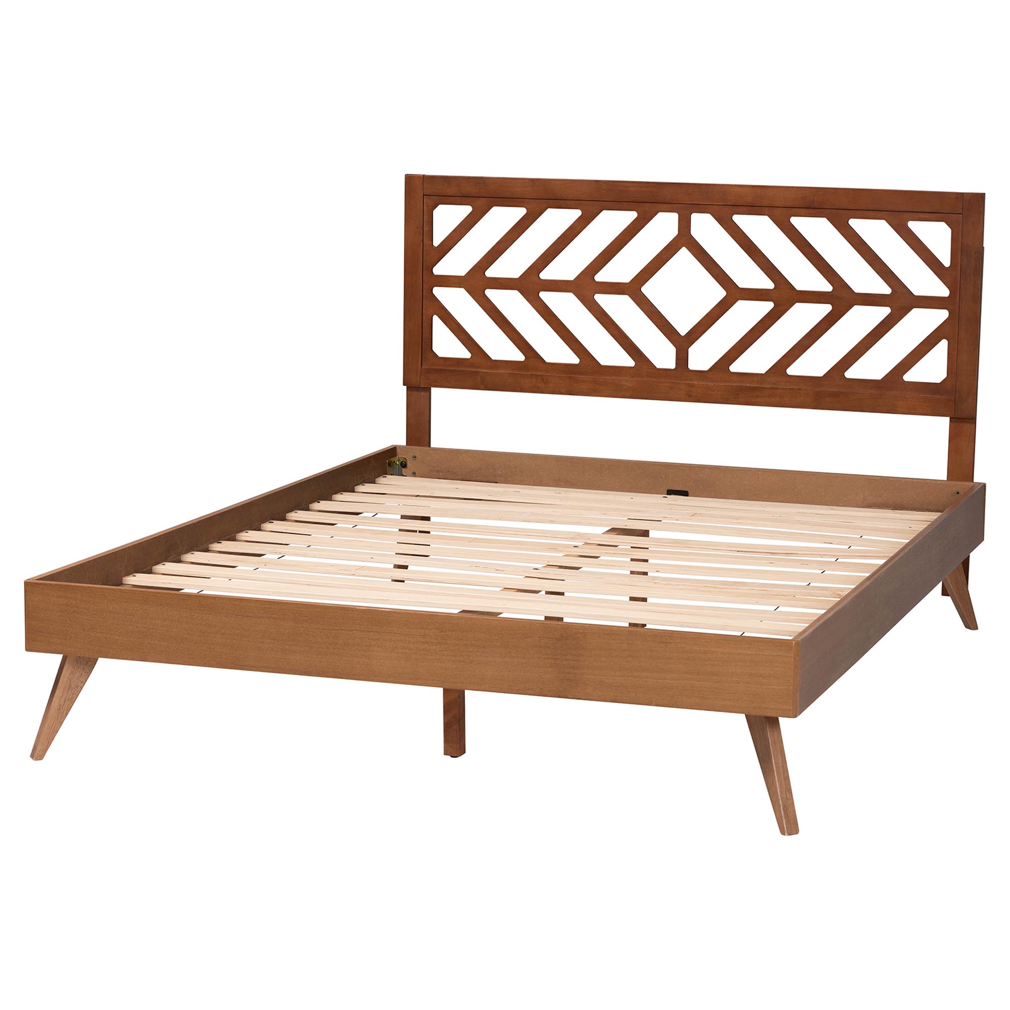 Baxton Studio Chinedu Platform Bed - Mid-Century Modern Bed with Cutout Headboard and Rounded Legs for Modern or Boho Bedrooms, Queen