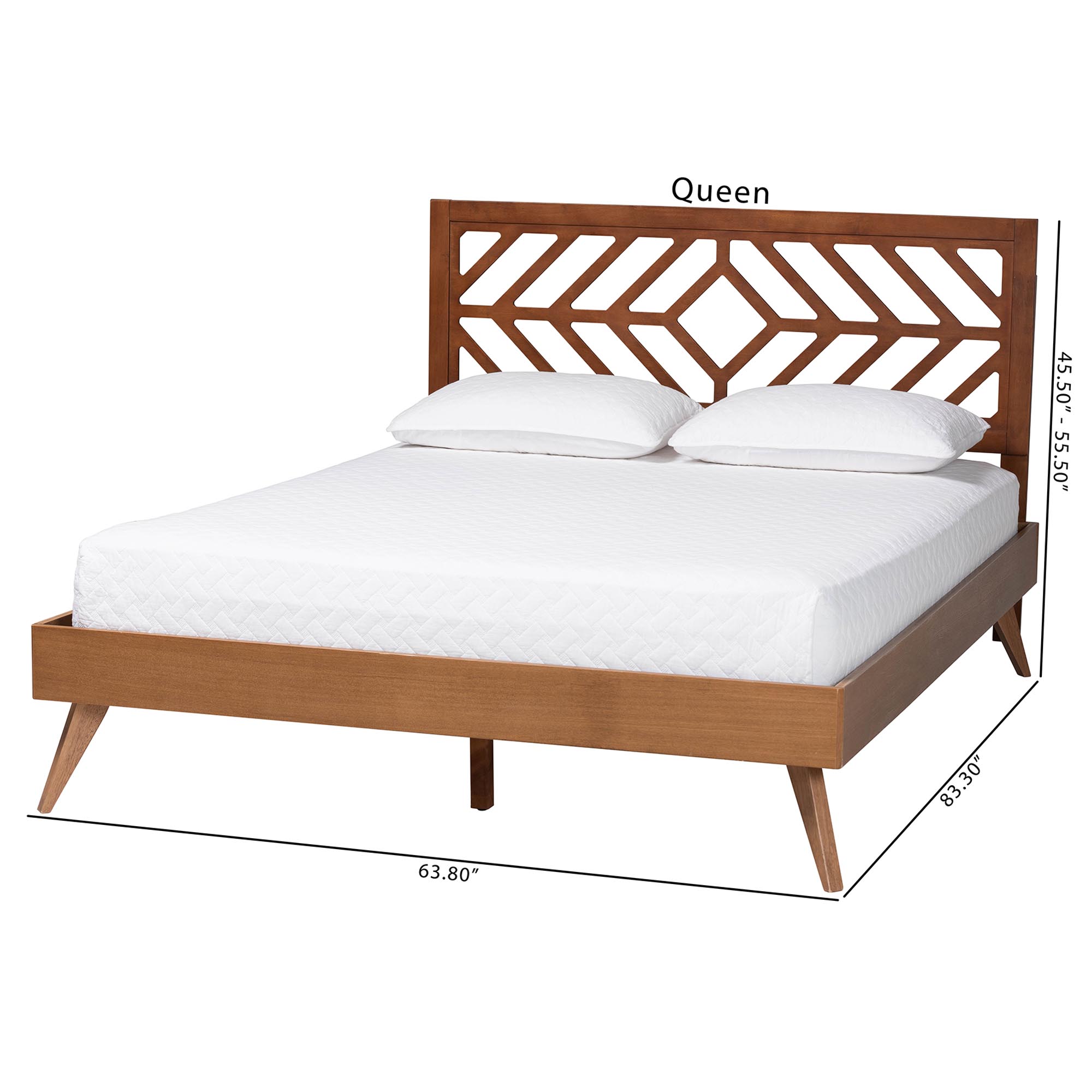 Baxton Studio Chinedu Platform Bed - Mid-Century Modern Bed with Cutout Headboard and Rounded Legs for Modern or Boho Bedrooms, Queen