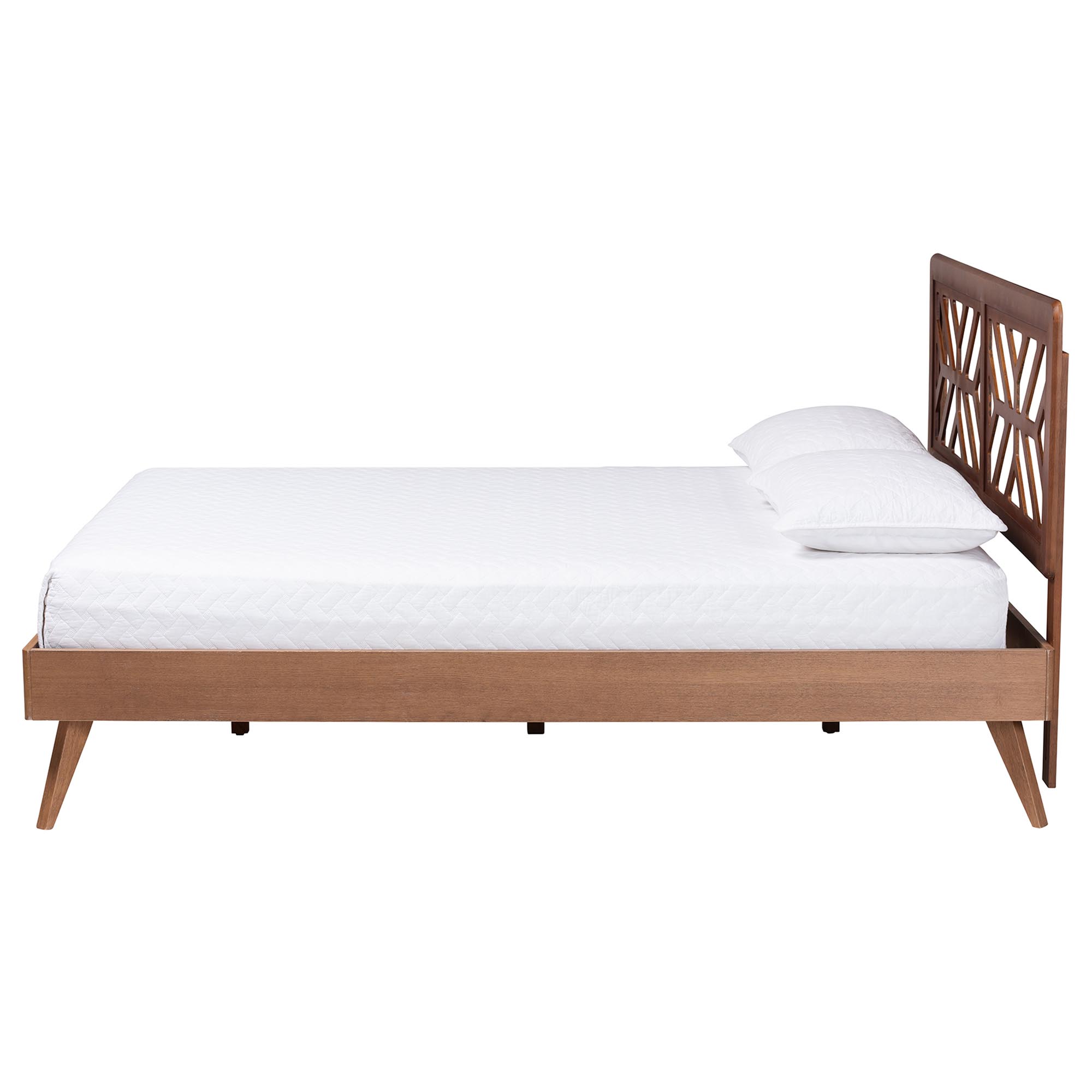 Baxton Studio Kirabo Platform Bed - Mid-Century Modern Bed with Cutout Headboard and Rounded Legs for Modern or Boho Bedrooms, Queen