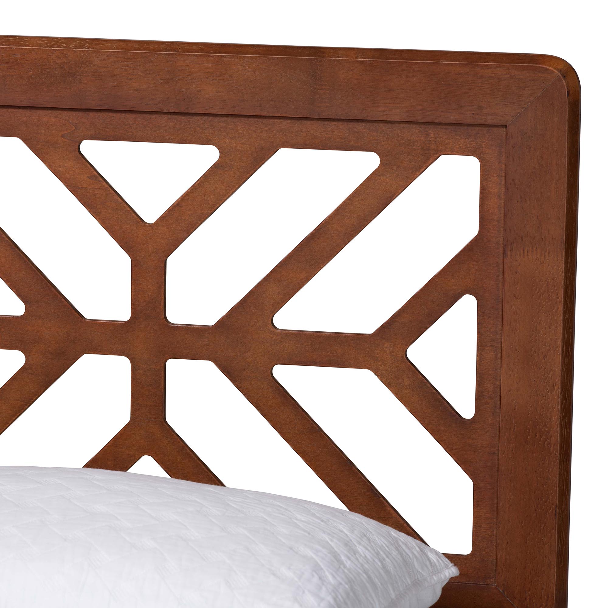 Baxton Studio Kirabo Platform Bed - Mid-Century Modern Bed with Cutout Headboard and Rounded Legs for Modern or Boho Bedrooms, Queen