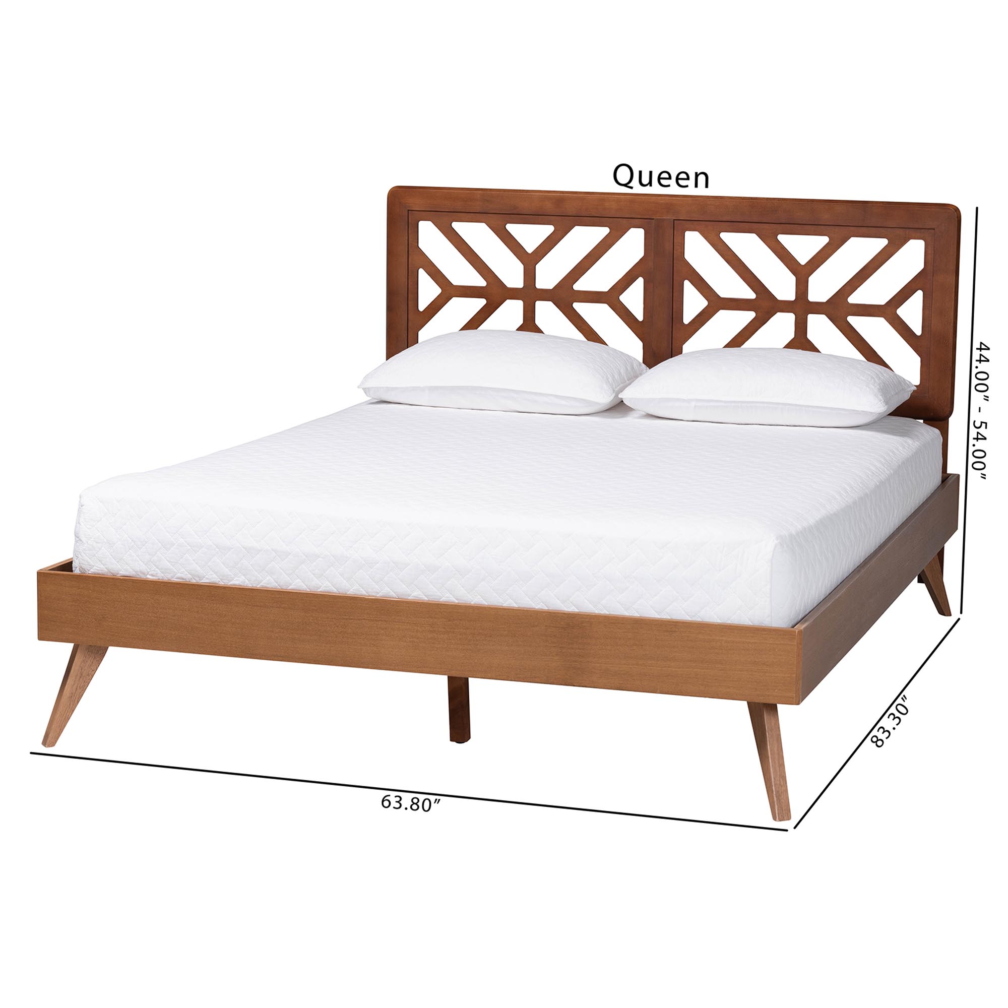 Baxton Studio Kirabo Platform Bed - Mid-Century Modern Bed with Cutout Headboard and Rounded Legs for Modern or Boho Bedrooms, Queen