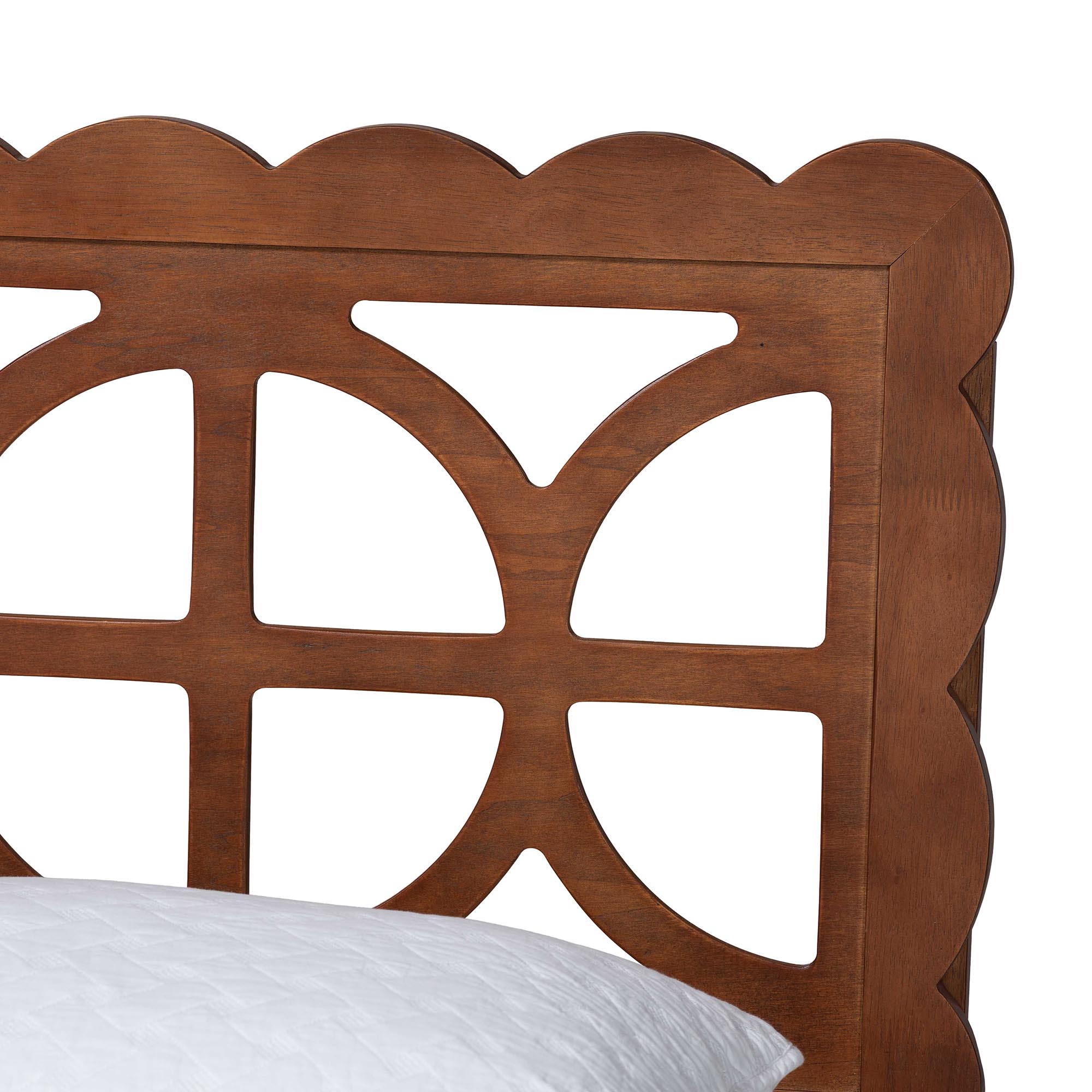 Baxton Studio Shukura Platform Bed - Mid-Century Modern Bed with Lasercut Headboard and Scalloped Detailing for Bedroom or Guestroom, Queen