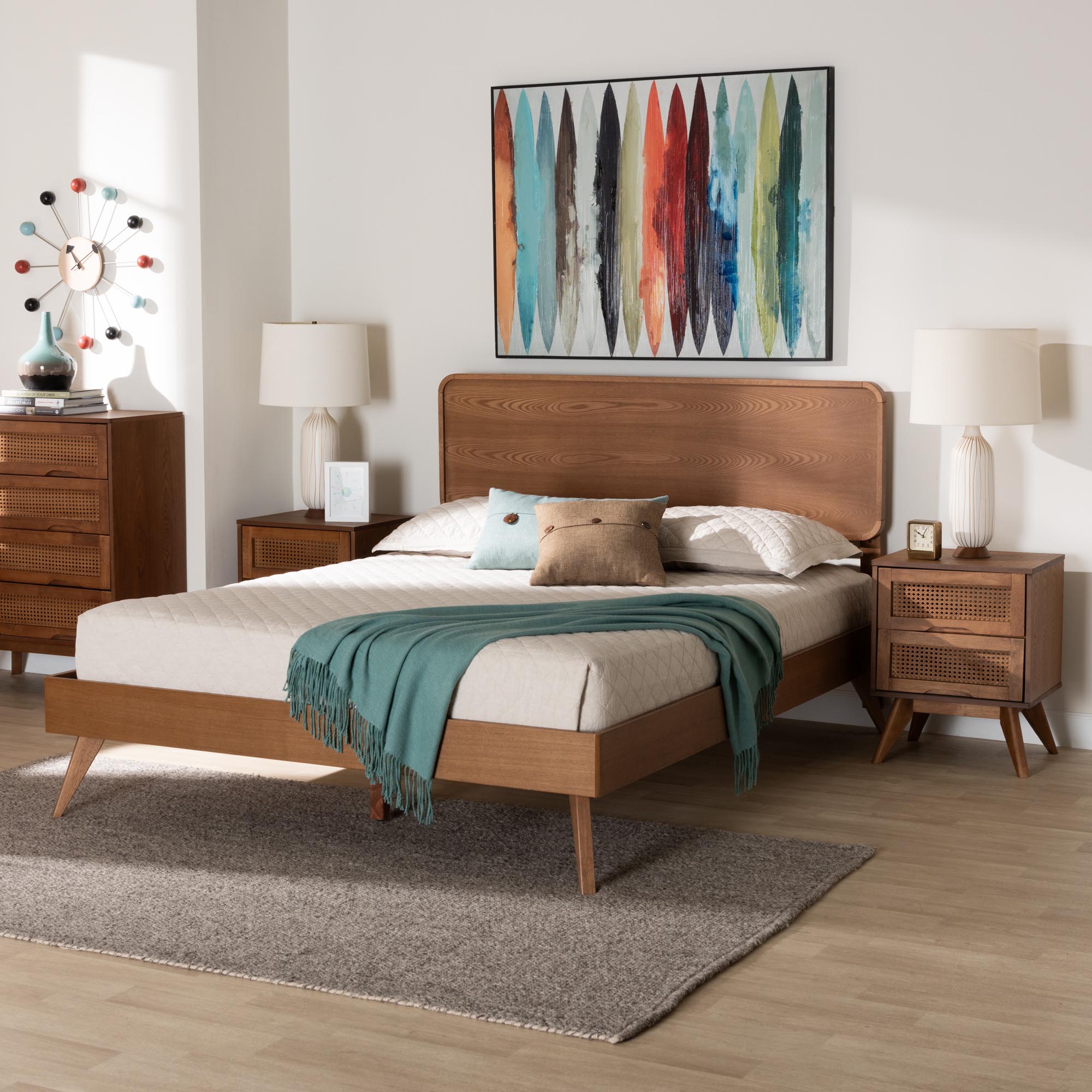 Baxton Studio Demeter Mid-Century Modern Walnut Brown Finished Wood Full Size 3-Piece Bedroom Set