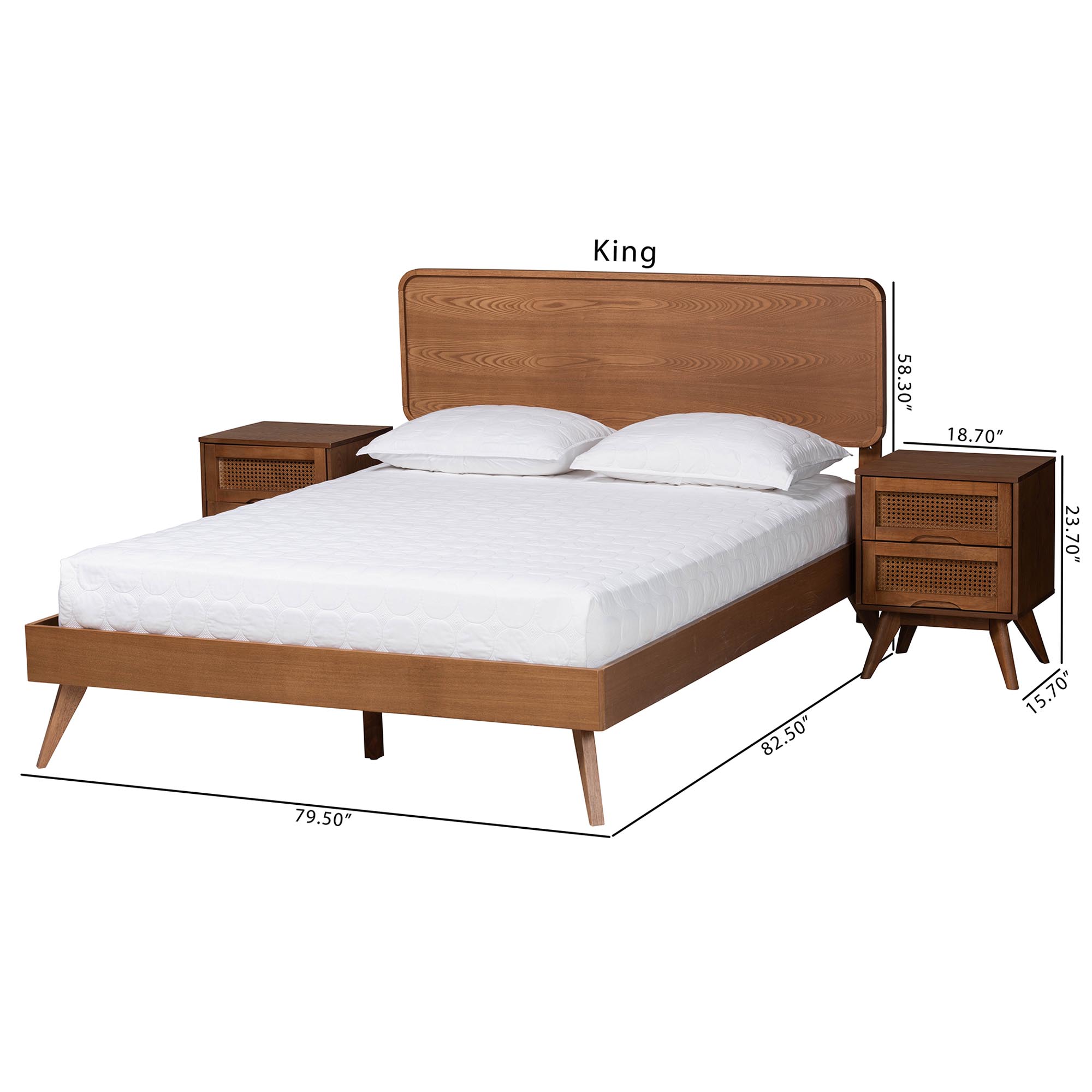 Baxton Studio Demeter Mid-Century Modern Walnut Brown Finished Wood Queen Size 3-Piece Bedroom Set