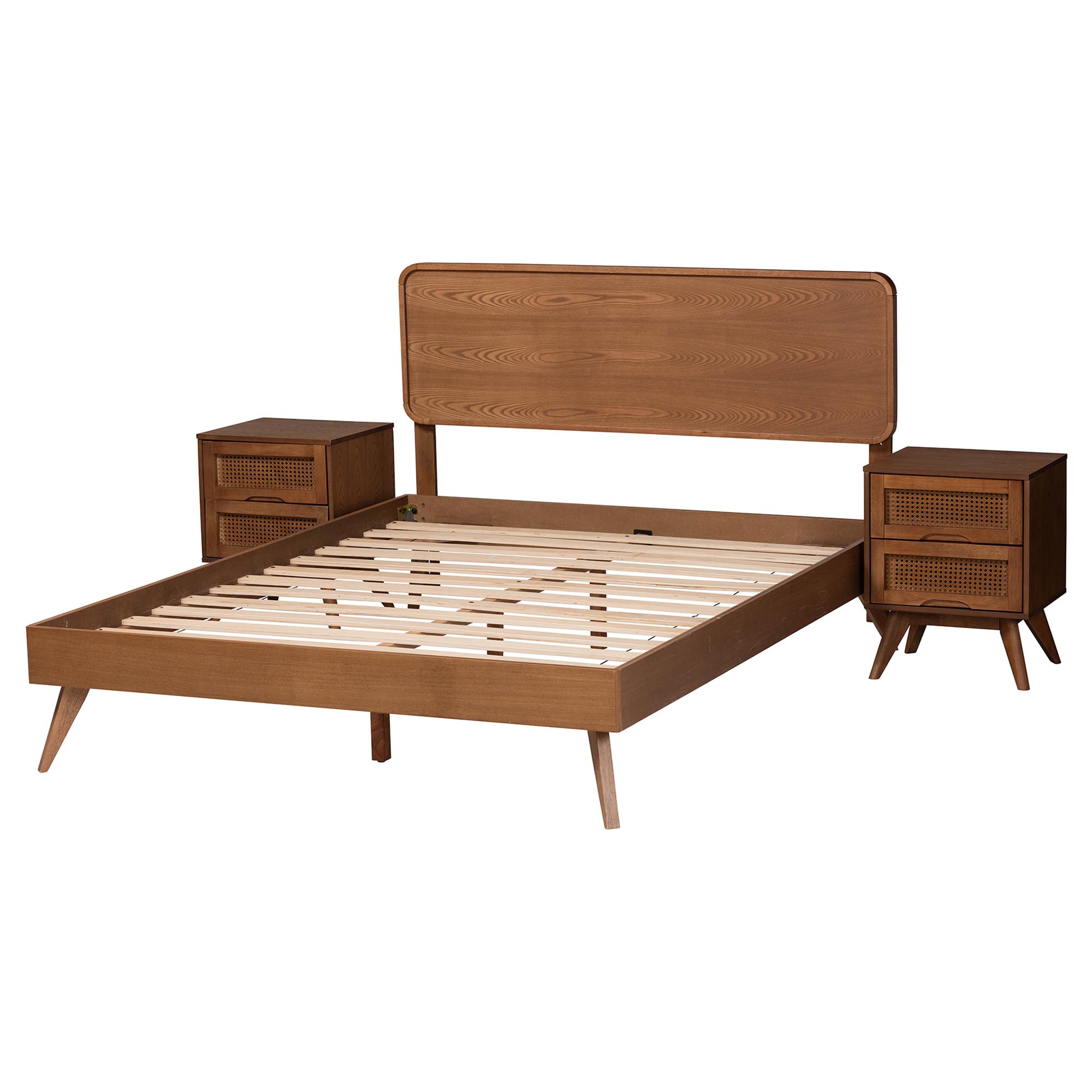 Baxton Studio Demeter Mid-Century Modern Walnut Brown Finished Wood Full Size 3-Piece Bedroom Set