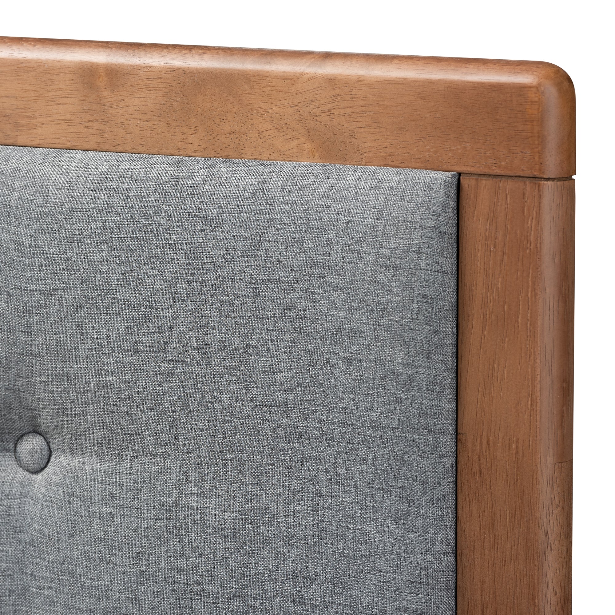 Baxton Studio Ines Mid-Century Modern Dark Grey Fabric Upholstered Walnut Brown Finished Wood King Size Platform Bed
